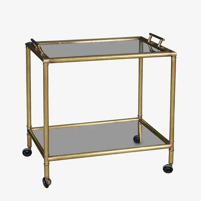 Vintage 1980s Brass Framed Drinks Trolley With Lift Out   Italy photo furniture