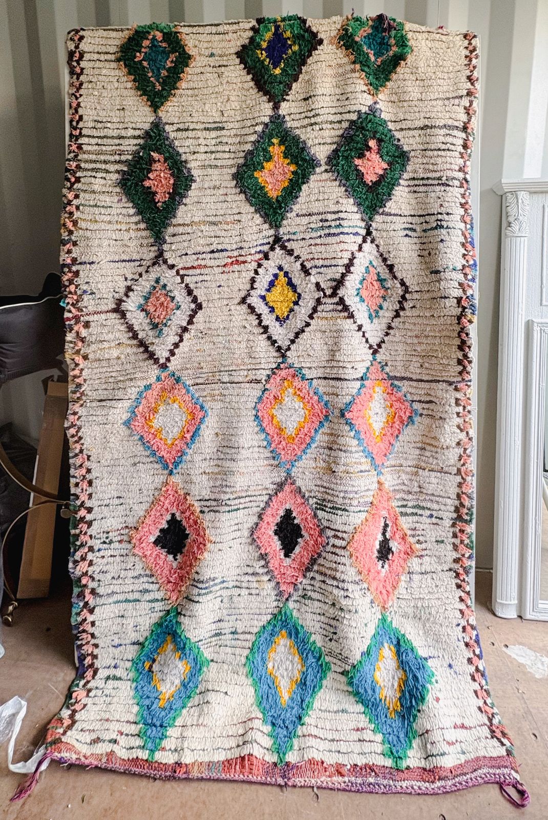 Authentic Vintage Moroccan Beni Berber Handwoven Wool Rug 236 Cm X 126 Cm photo Textiles