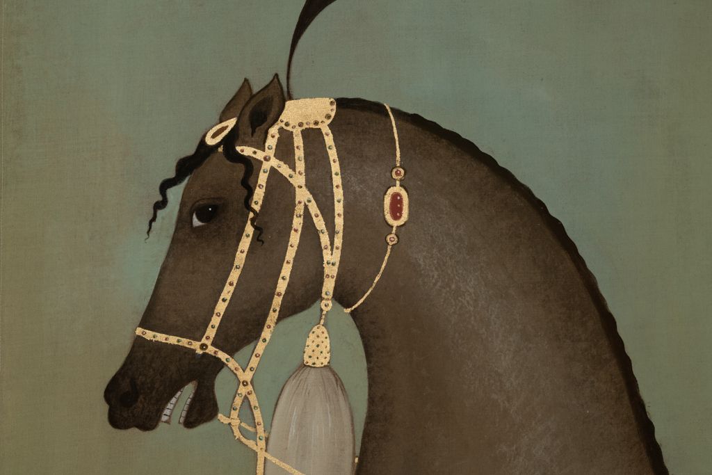 Painted Canvas Depicting A Brown Indian Horse In Profile. Contemporary. photo Art