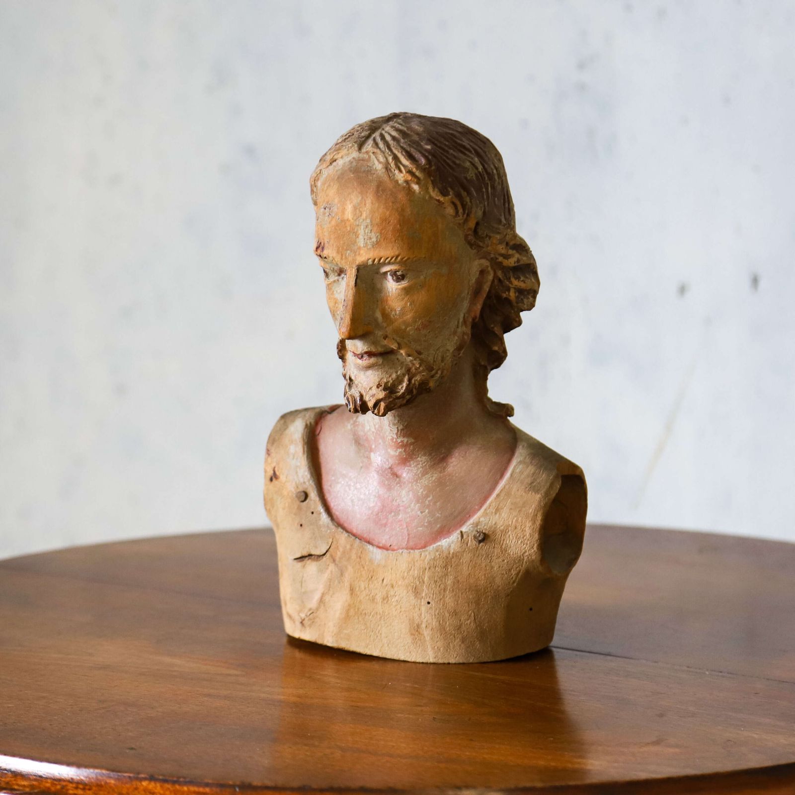 18th Century Polychrome Olive Wood Bust – Carved Head Of Christ, Italian, Sicilian photo for sale