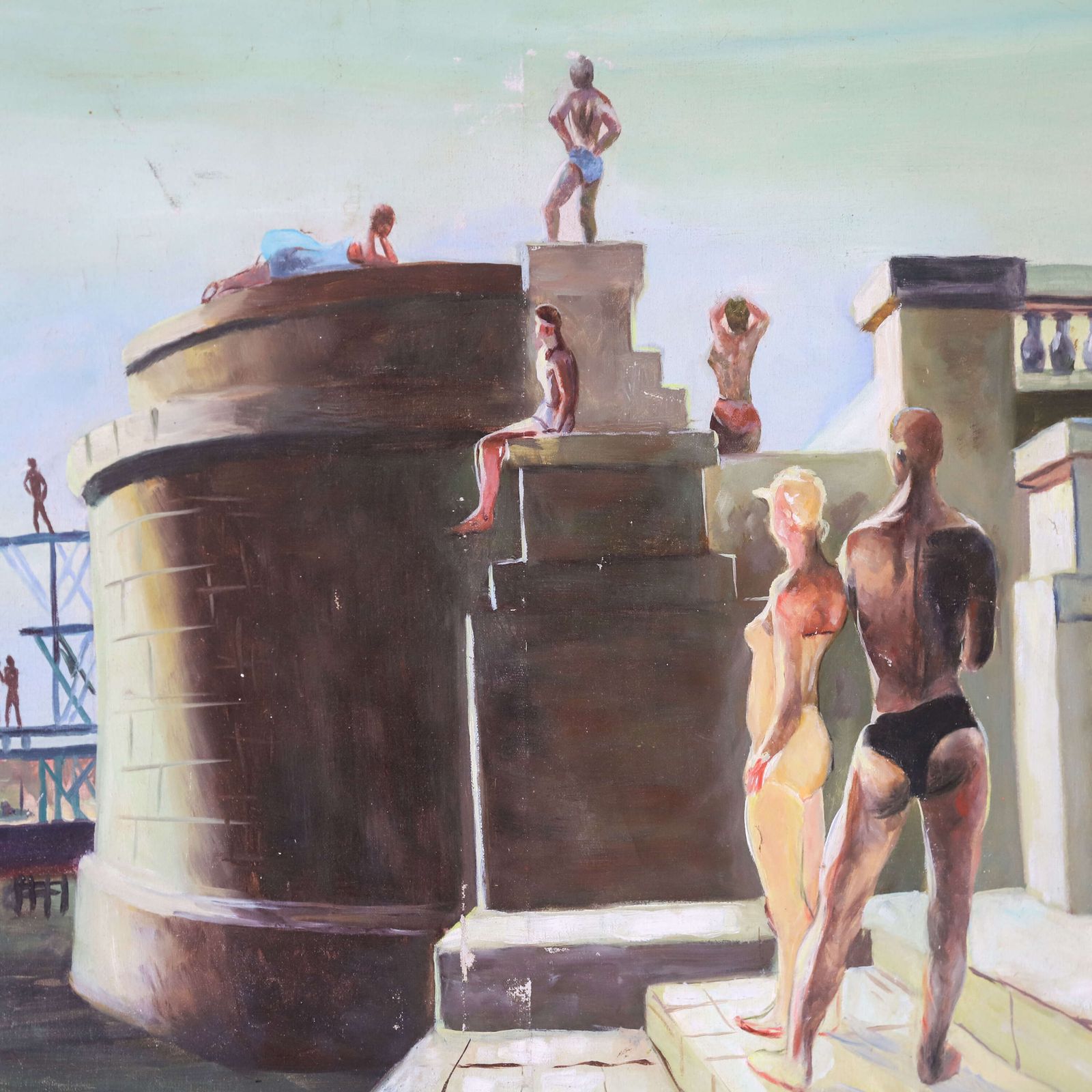 photo furniture Russian Oil Painting Of Swimmers – Mid‑Century Modernist Style, After Deyneka