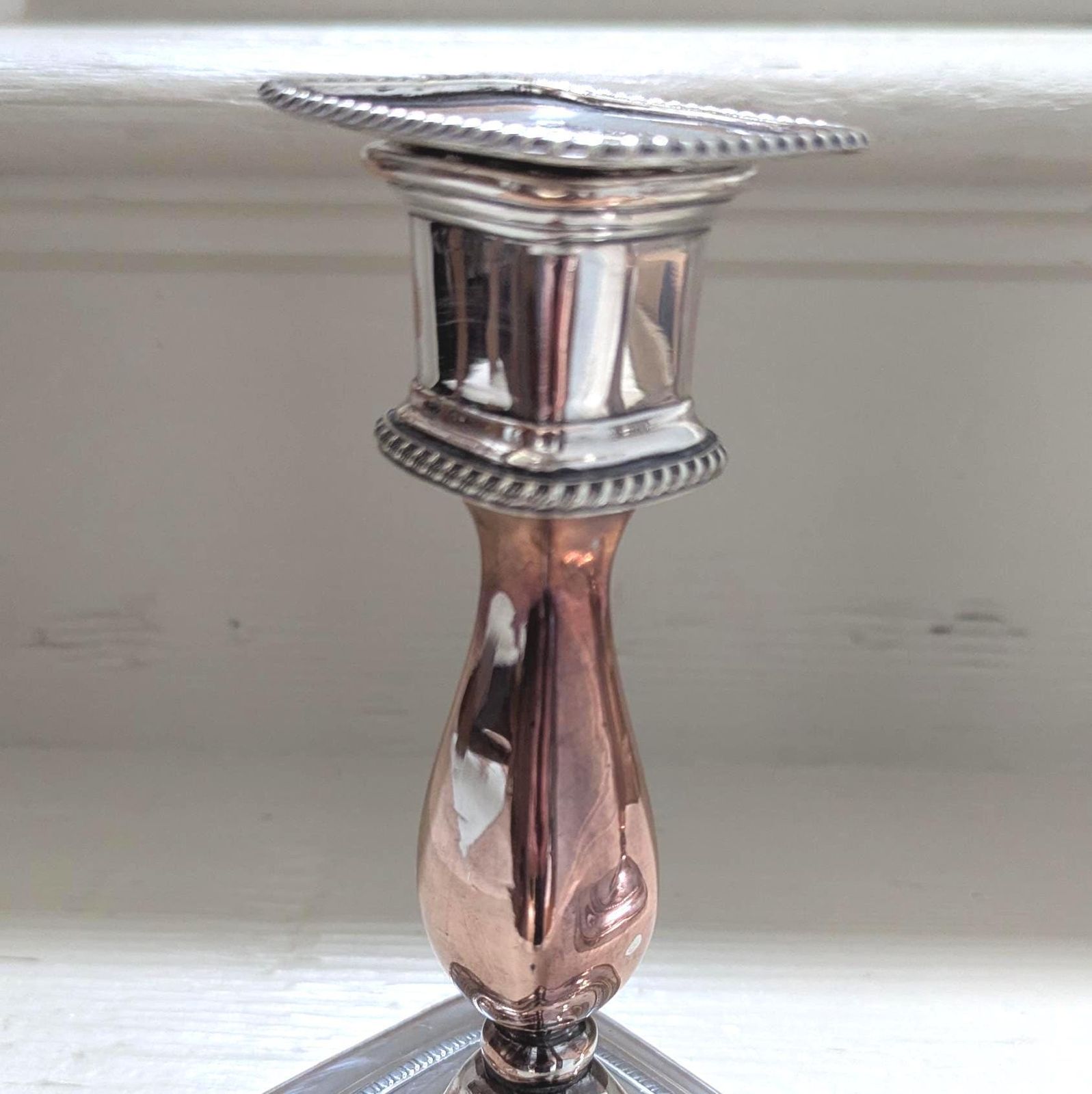Antique Silver Plate Candlesticks, English Georgian Style Pair photo buy