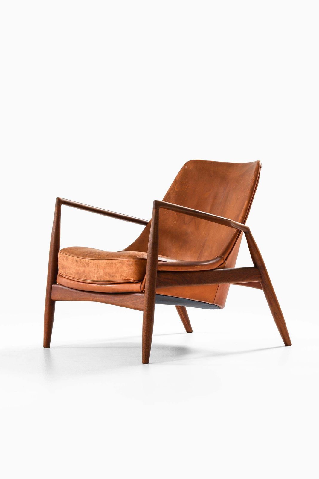Easy Chair In Leather And Teak By Ib Kofod Larsen, 1950s photo for sale