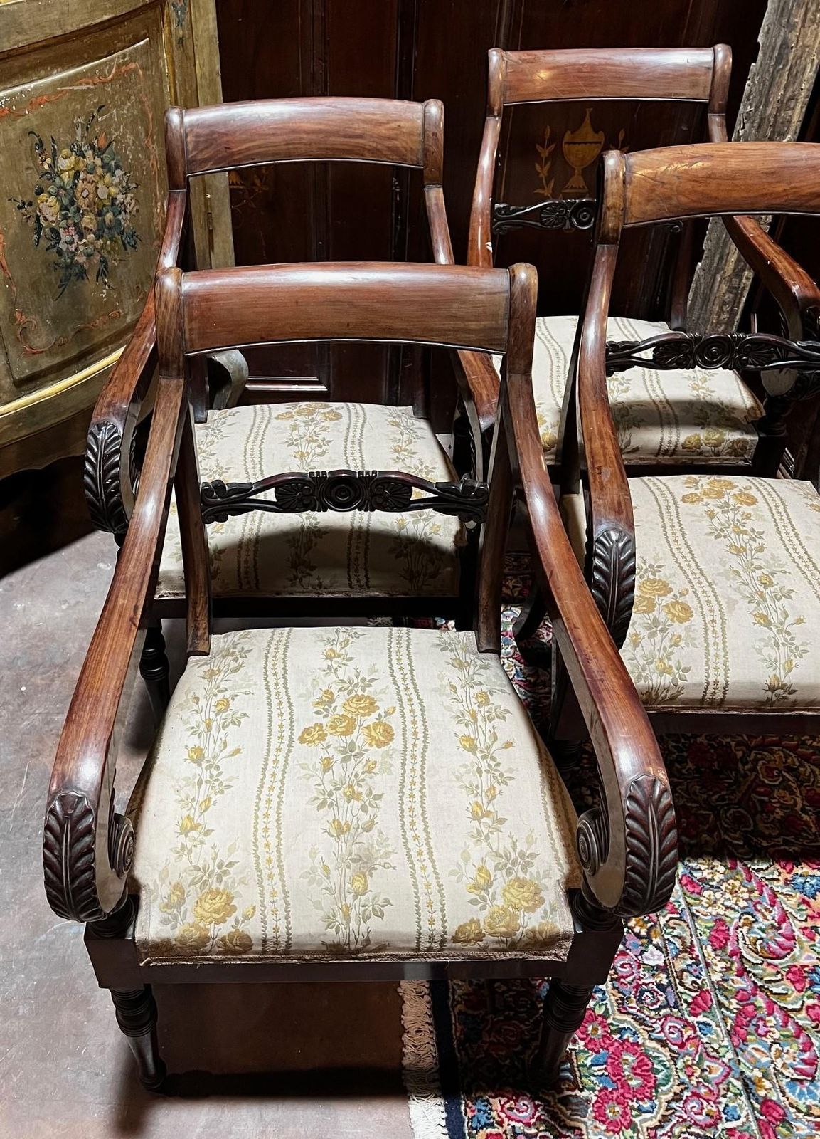 2659.0 Four Carved Walnut Armchairs With Arms, Italy photo