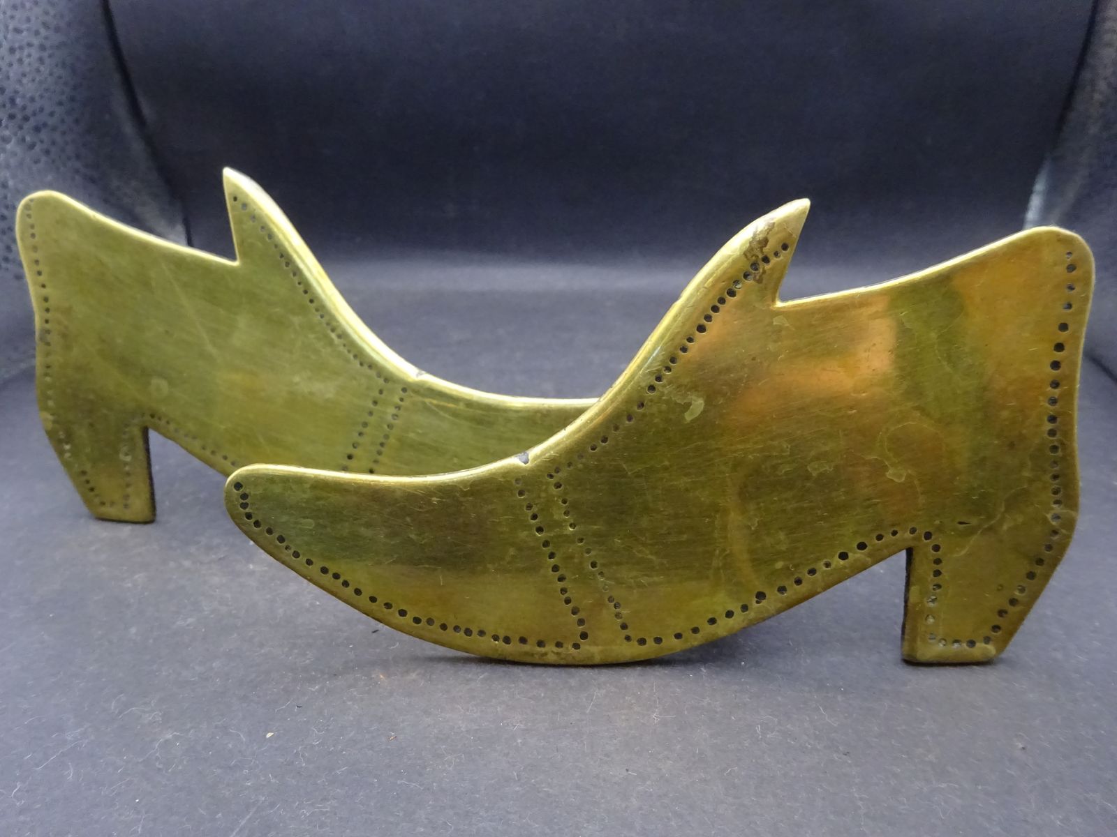Pair Of Victorian Brass Mantel Fireside Boot, Good Luck photo for sale