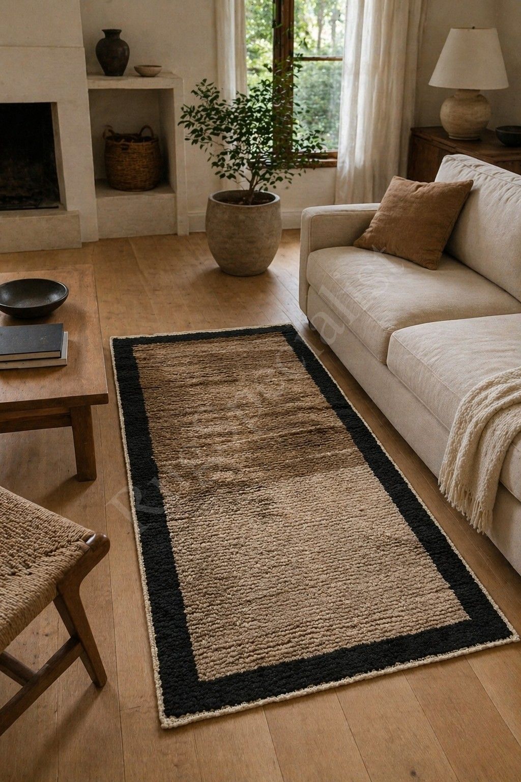 3.6x5.6 Ft Handknotted Tulu Rug. 100% Wool. Beige, Brown And Black Border Design