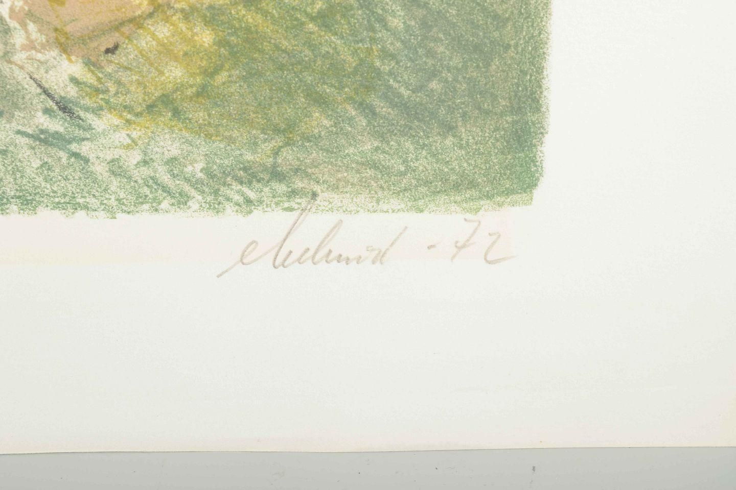 Poul Ekelund. Color Lithograph On Paper. Cows In A Landscape, 1972. photo vinterior