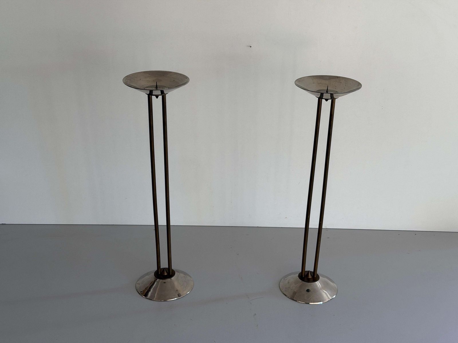 Metal And Brass Pair Of Floor Candleholders, 1960s, Germany photo Home Decor