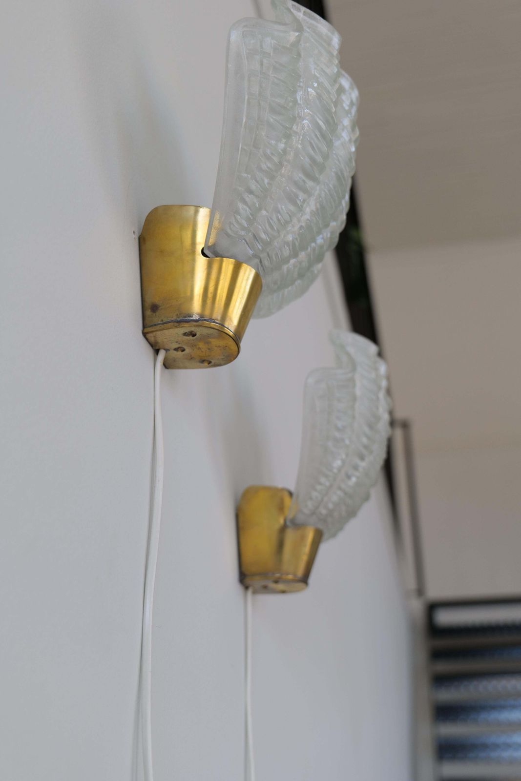 Midcentury Asea Brass And Glass Wall Lights, Seashell Design 1950s Sweden photo buy