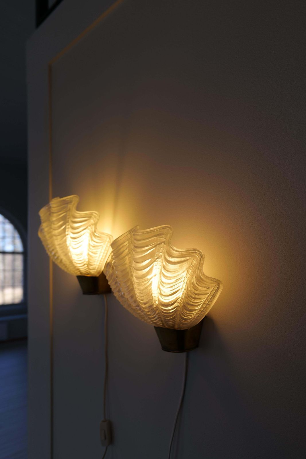 photo furniture Midcentury Asea Brass And Glass Wall Lights, Seashell Design 1950s Sweden