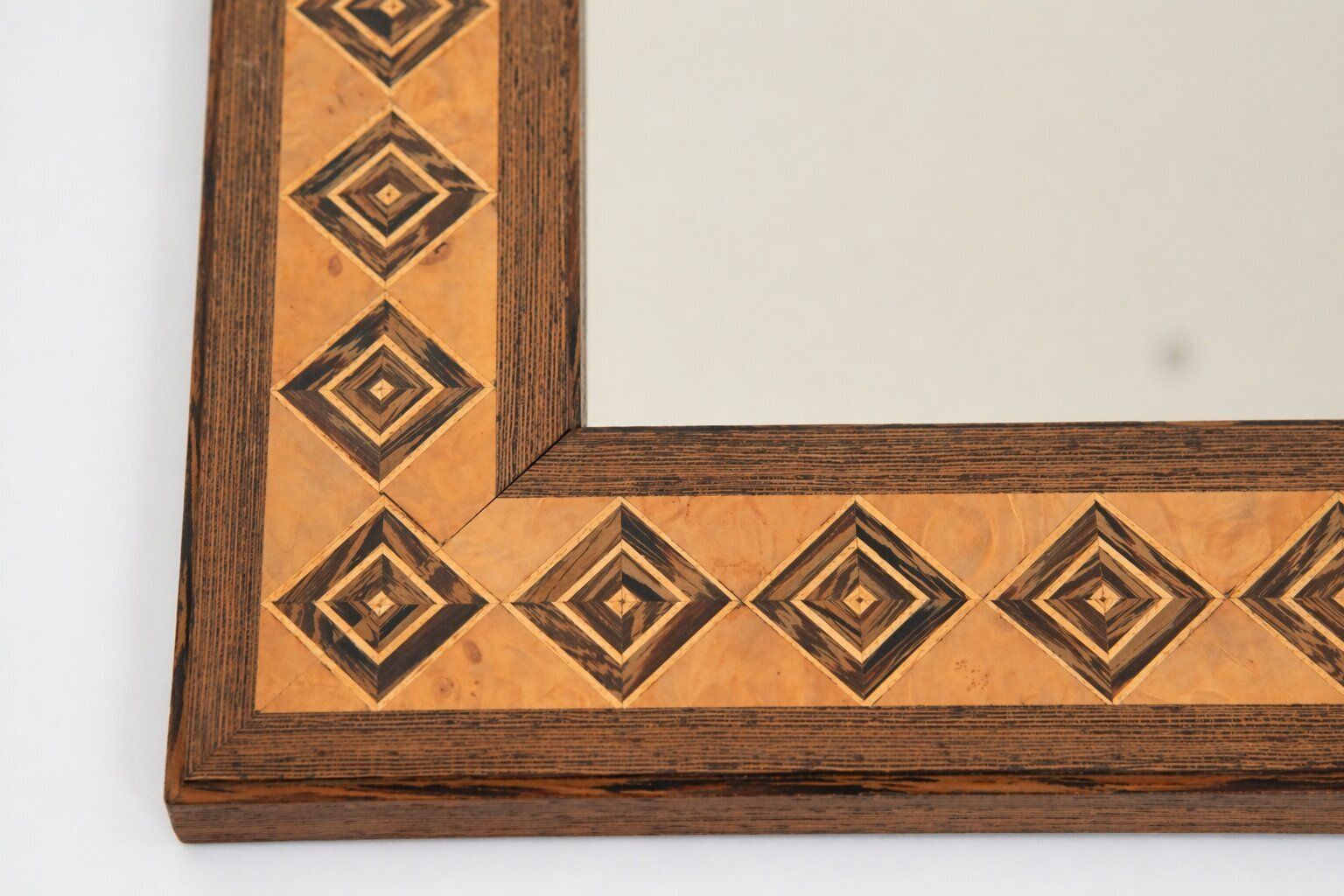 20th Century Rectangular Geometric Brown Wood Marquetry Mirror By Pio Zanotti, Italian Design photo buy