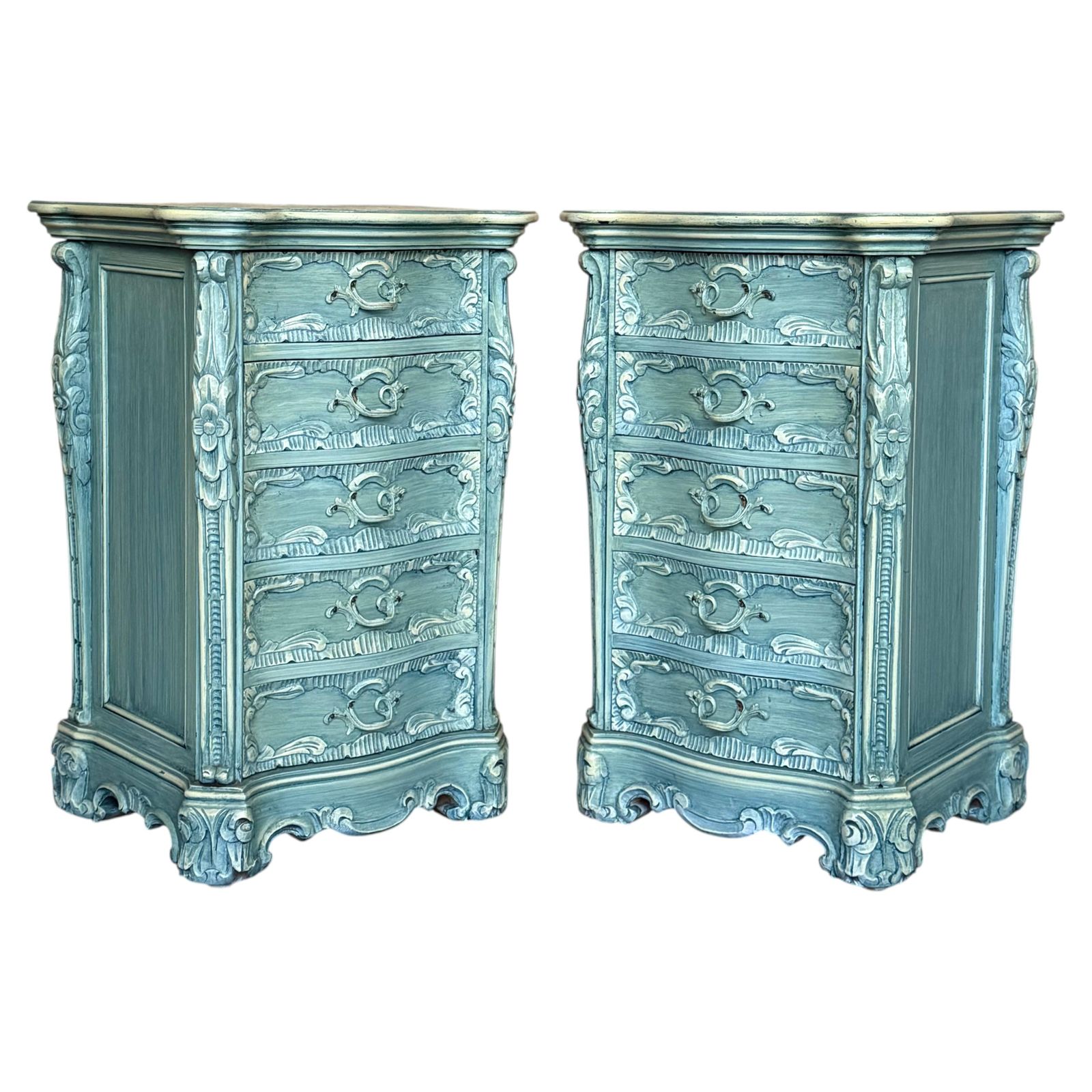 Want More Images Or Videos? Request Additional Images Or Videos From The Seller. Contact Seller  Pair Of Solid Wood Carved Turqueoise Nigh