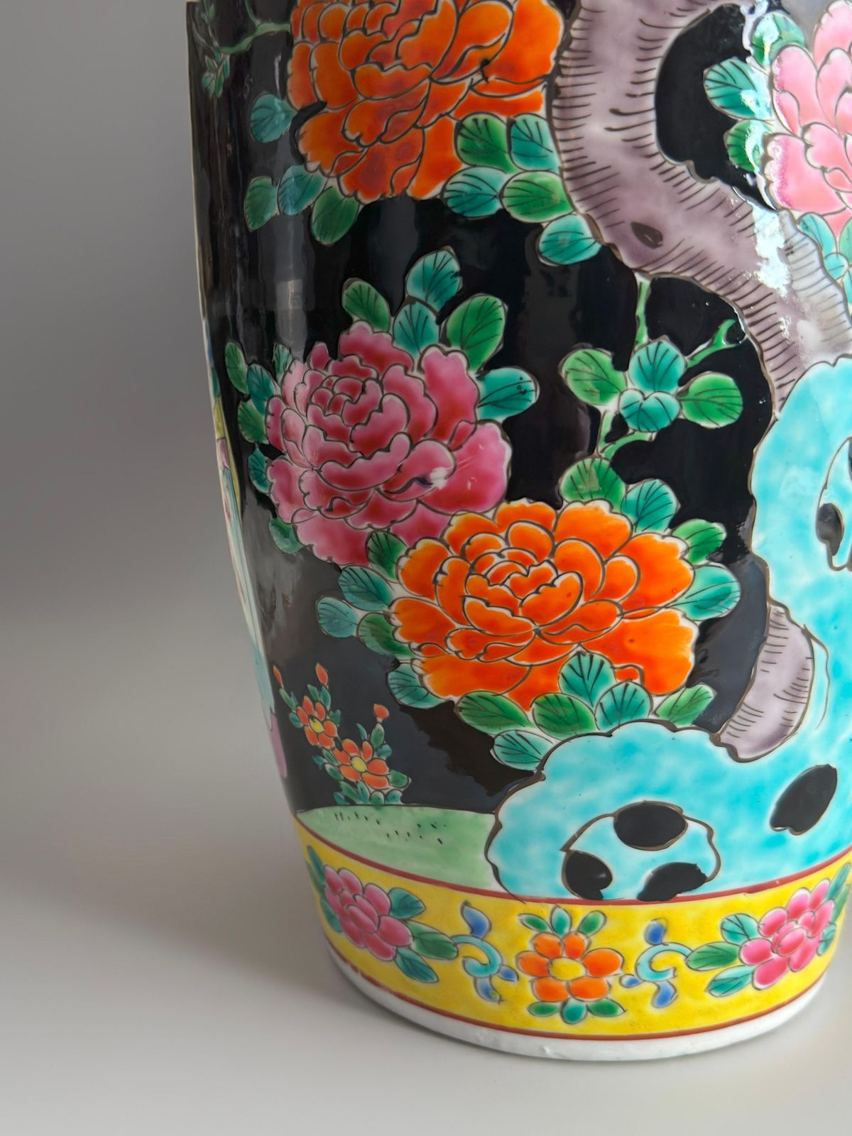 Japanese Famille Noire Porcelain Vase By Yamatoku, Arita, 30cm Tall photo 400.0
