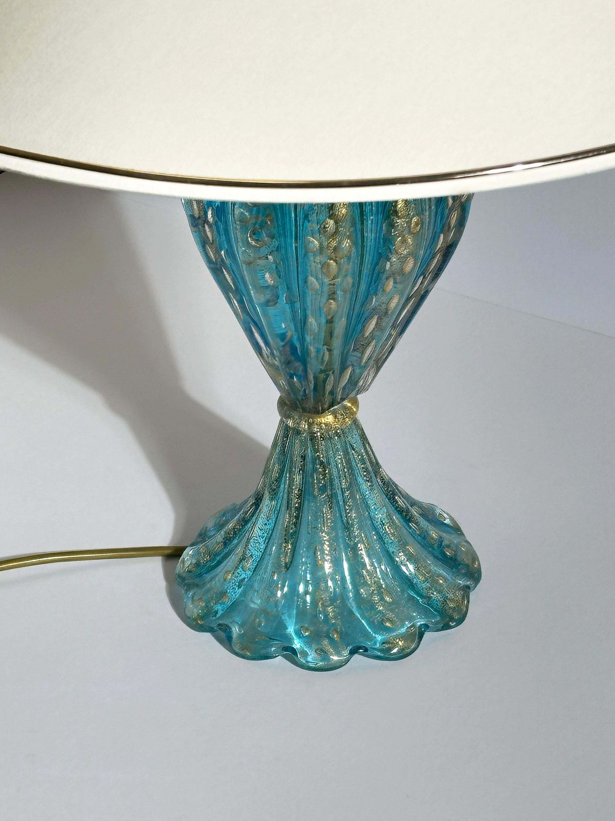 Murano Glass Table Lamp, Turquoise Gold Cordonato D’oro, Barovier & Toso, 1960s photo vintage