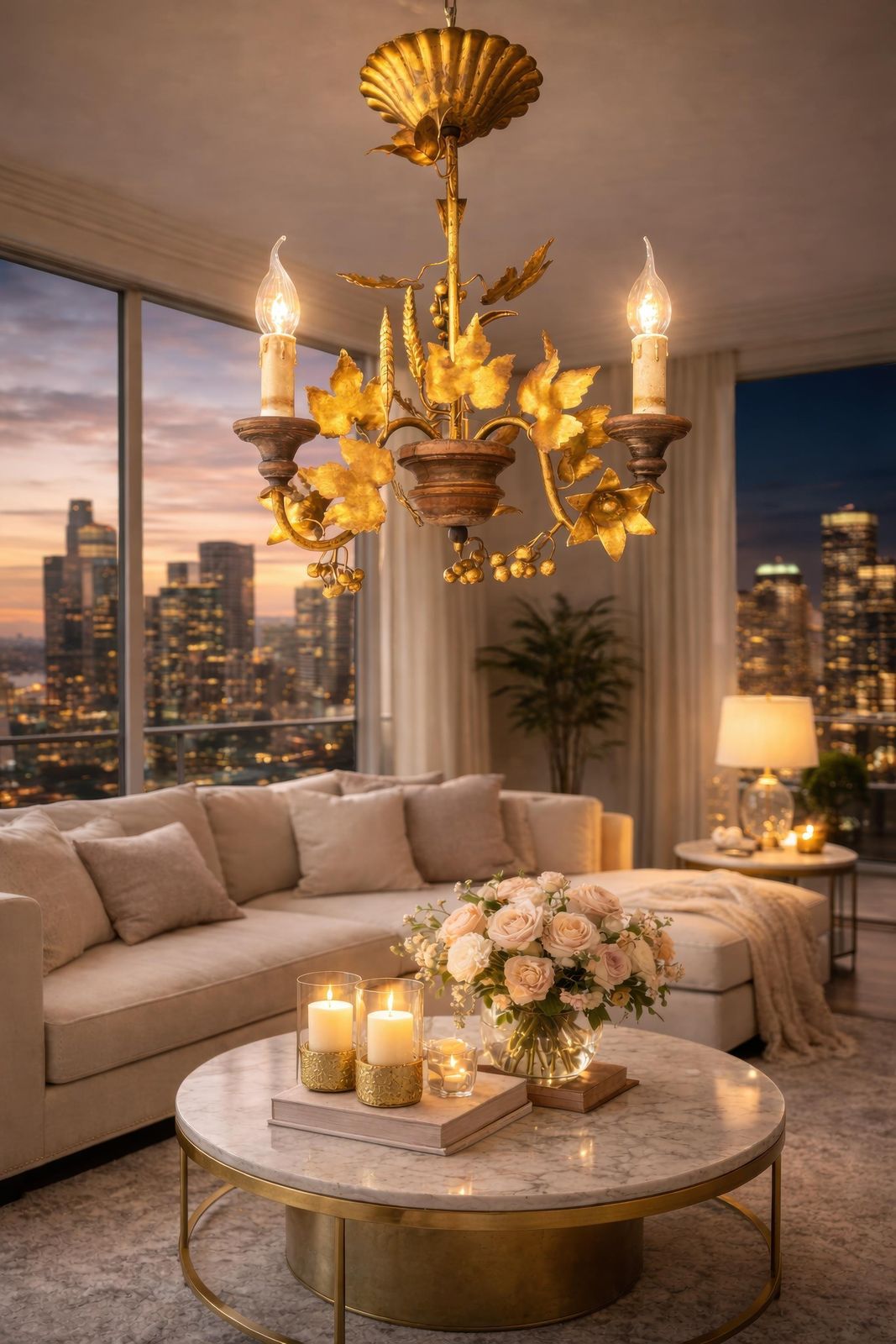 Italian Florentine Gilt Tole Chandelier With Grapes And Wheat, 1960s photo 1259.0