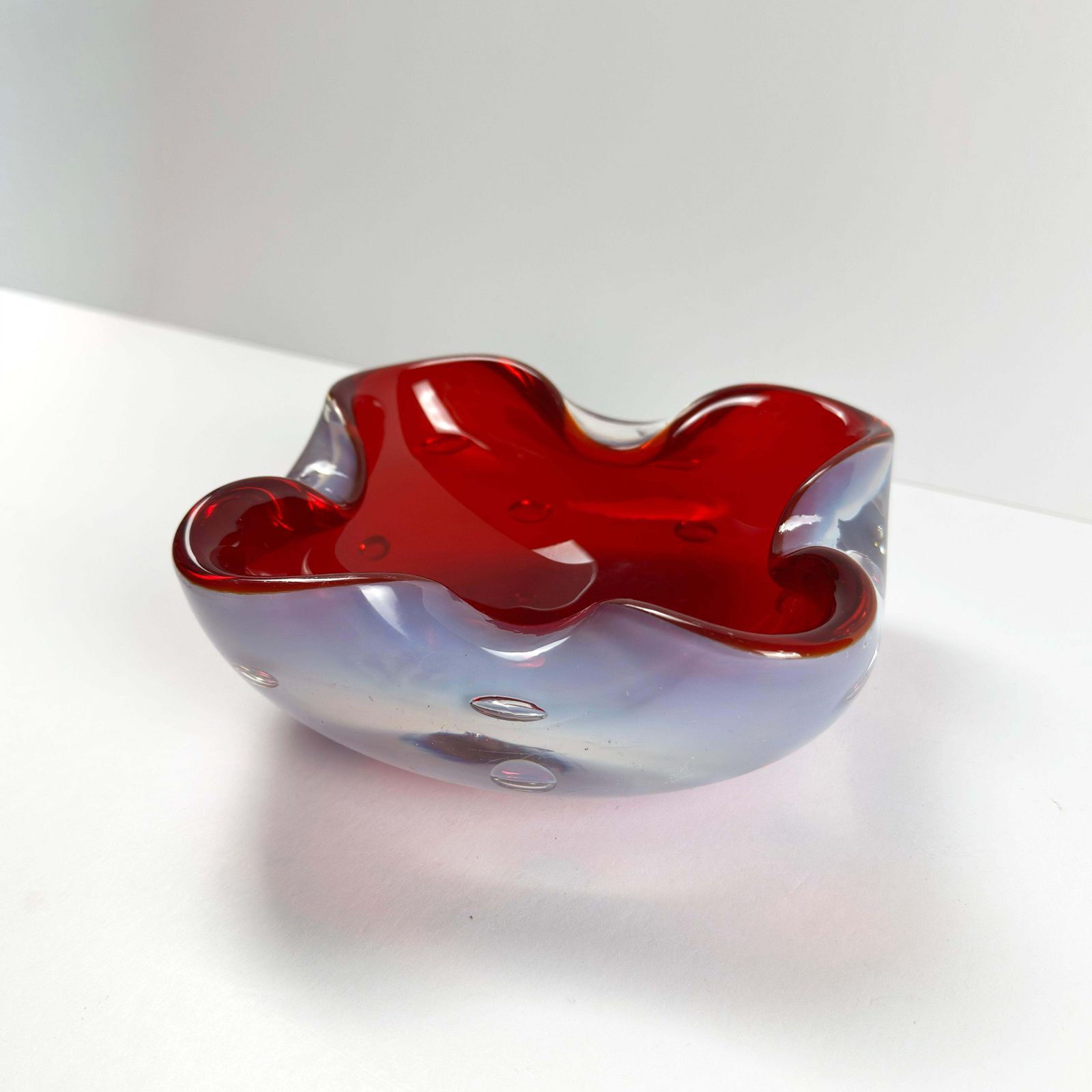 Murano Sommerso Glass Bowl By Alfredo Barbini, Ruby Red And Alabastro photo for sale