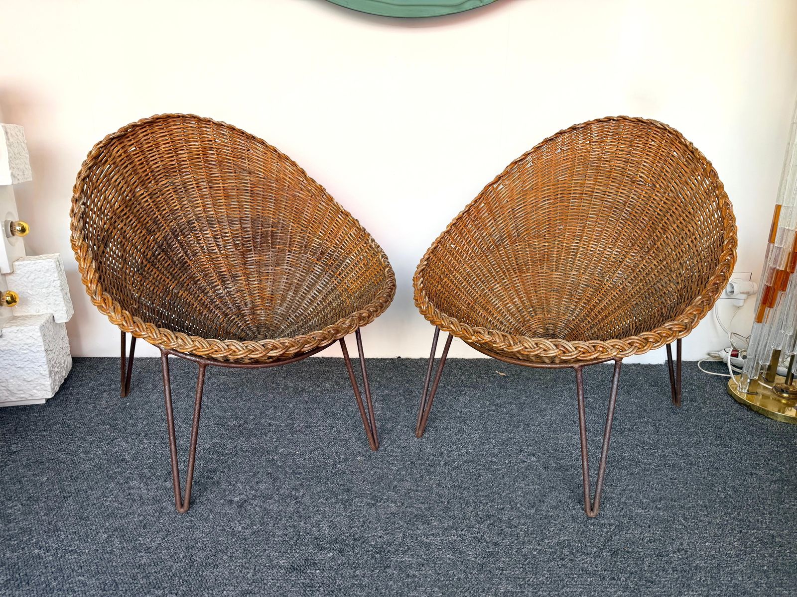Mid Century Modern Pair Of Rattan Armchairs. France, 1950s photo furniture