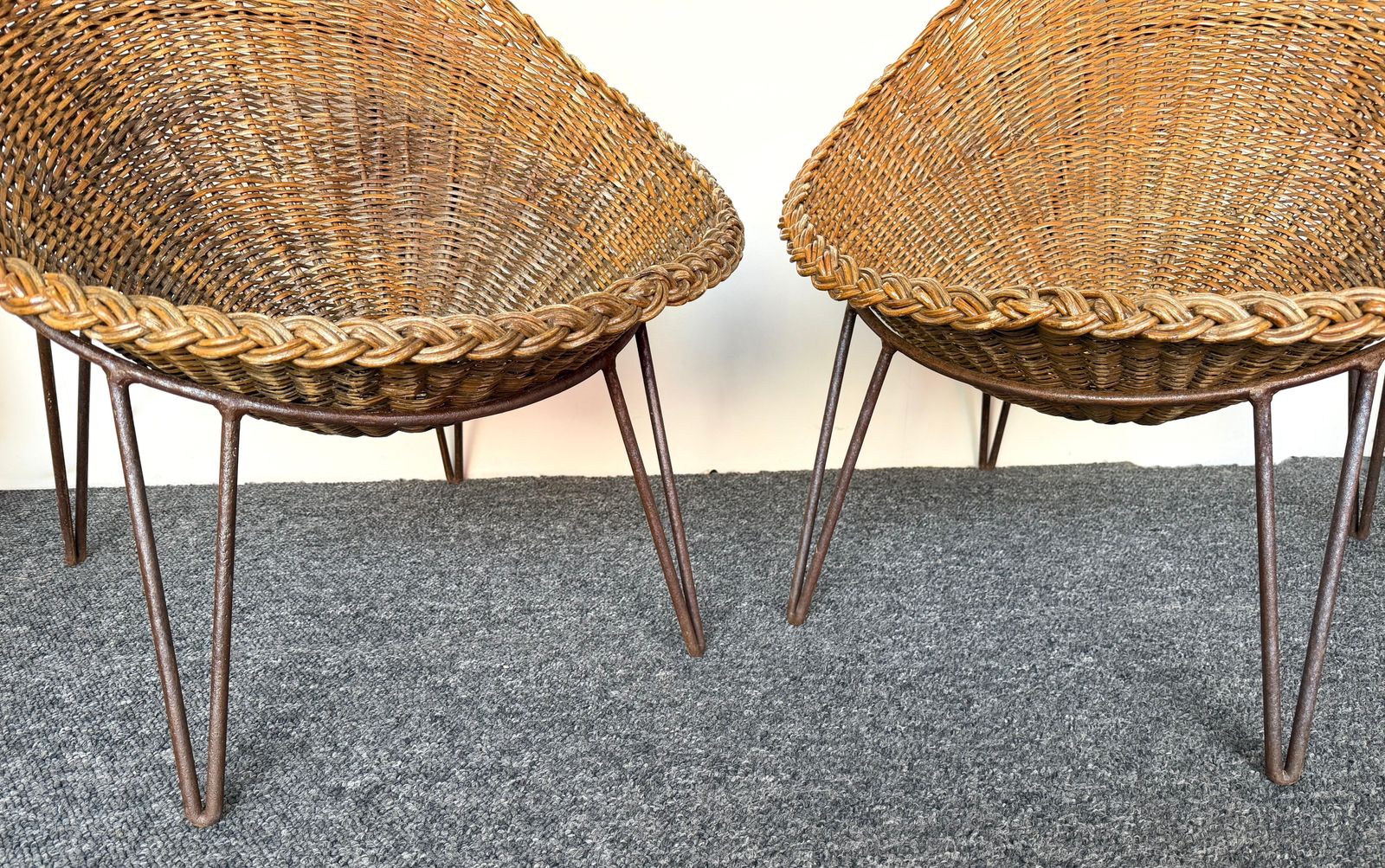 Mid Century Modern Pair Of Rattan Armchairs. France, 1950s photo vintage