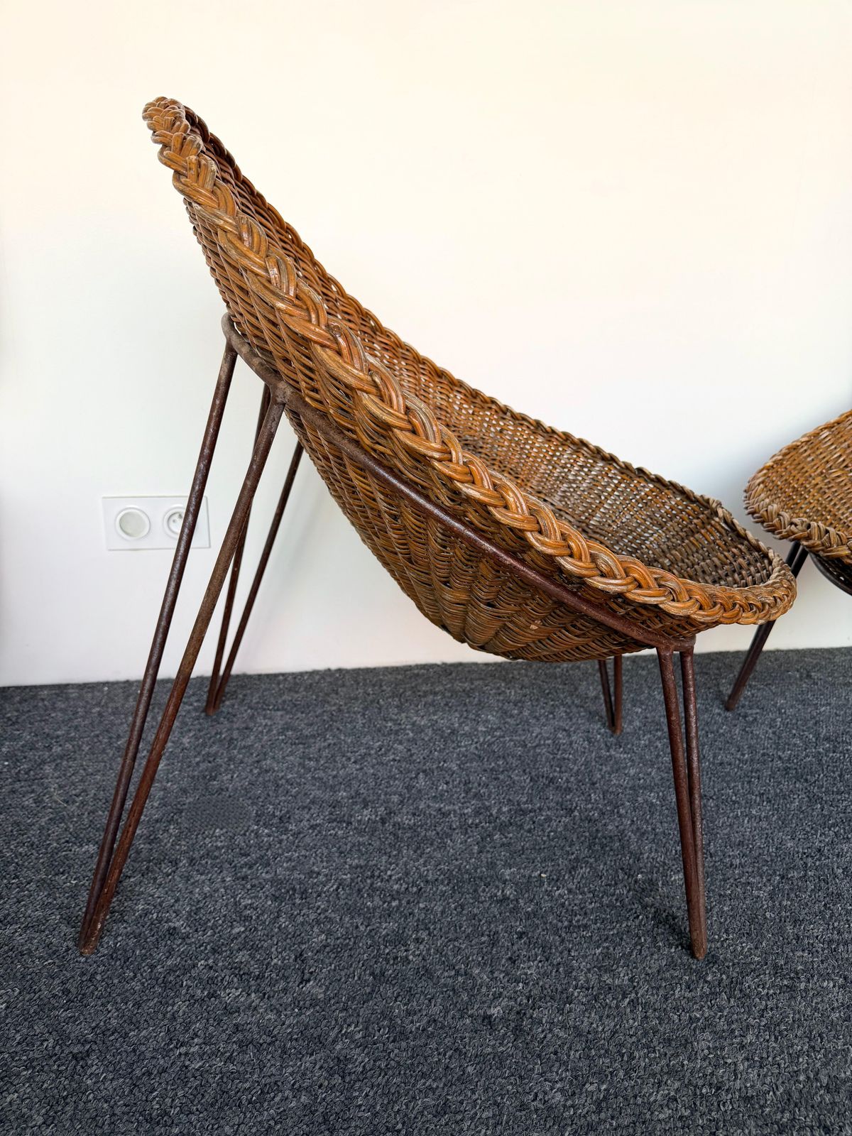 Furniture Mid Century Modern Pair Of Rattan Armchairs. France, 1950s photo
