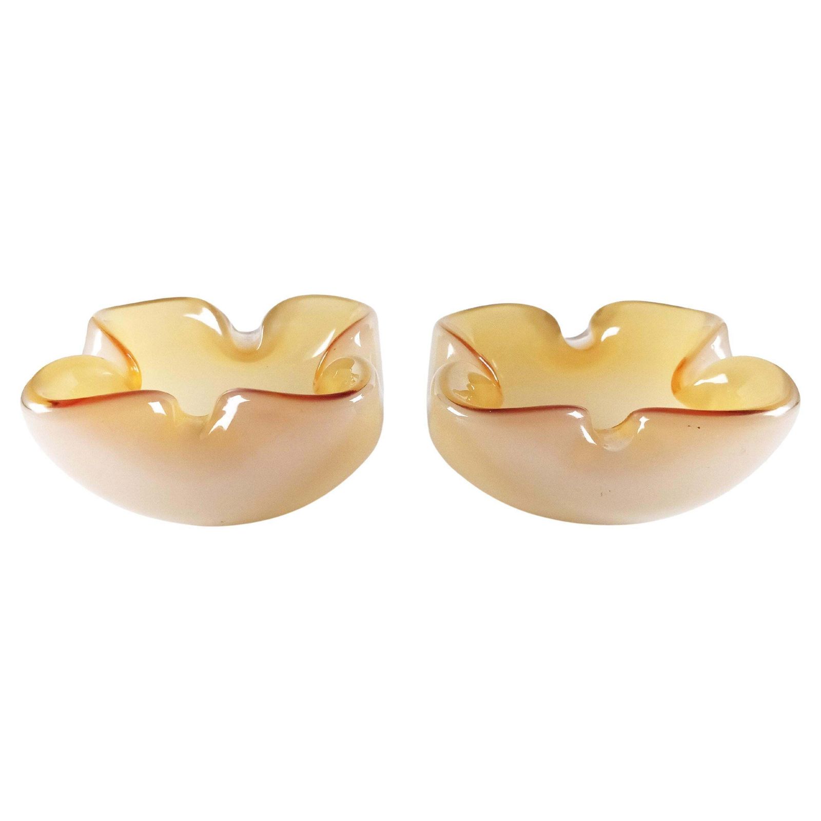 Pair Of Mid Century Murano Sommerso Glass Bowls Attributed To Archimede Seguso