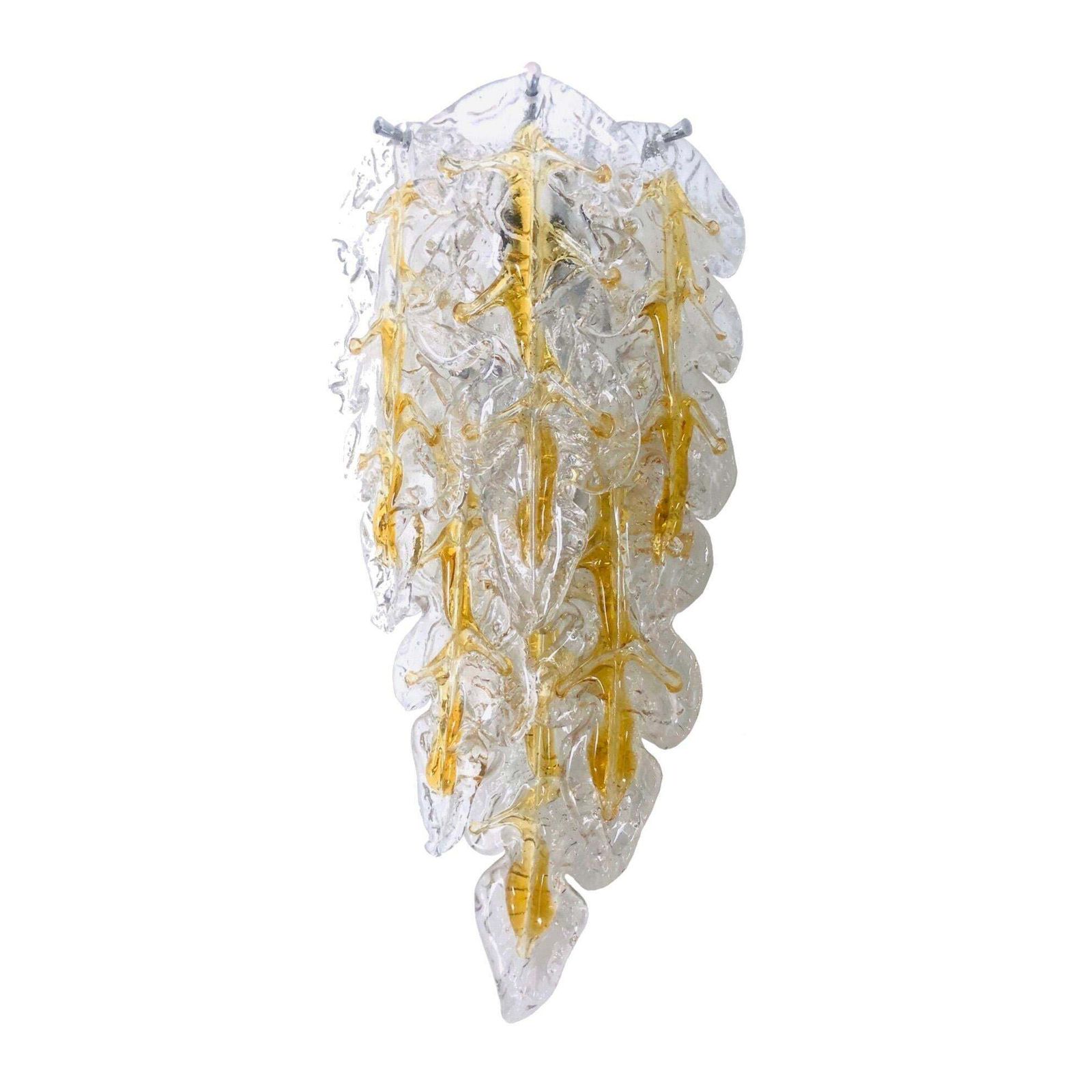 Lighting Italian Midcentury Pair Of Leaf Murano Wall Sconces By Mazzega, 1970s photo