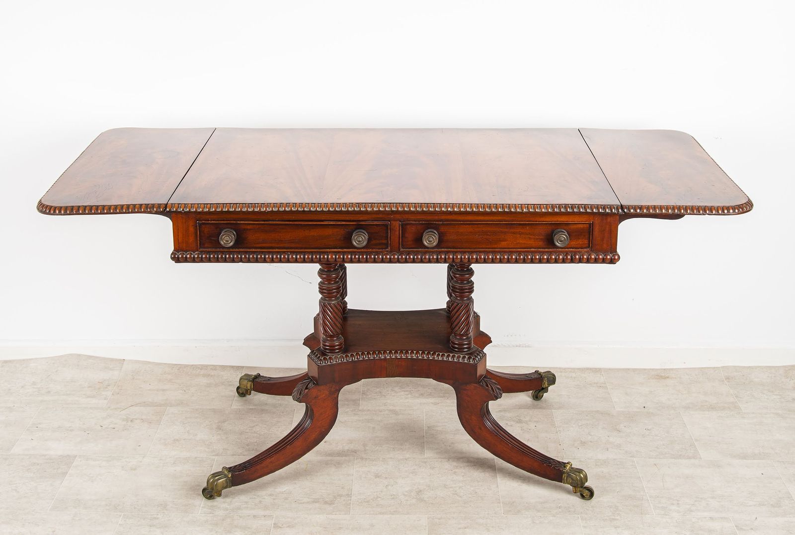 19th Century Mahogany Table Barley Twist Columns Lion Paw Castors photo for sale