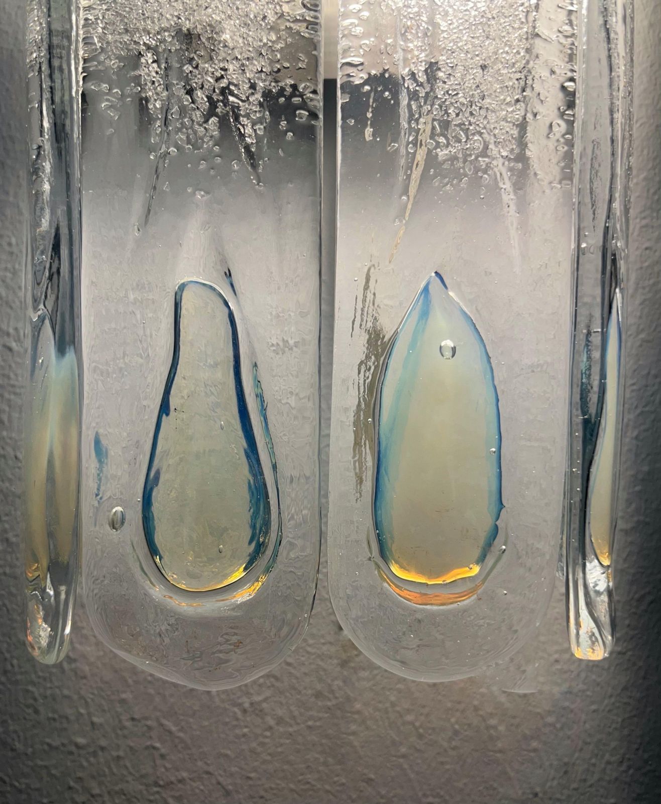 photo furniture Italian Midcentury Set Of Three Iridescent White Wall Sconces By Mazzega, 1970s