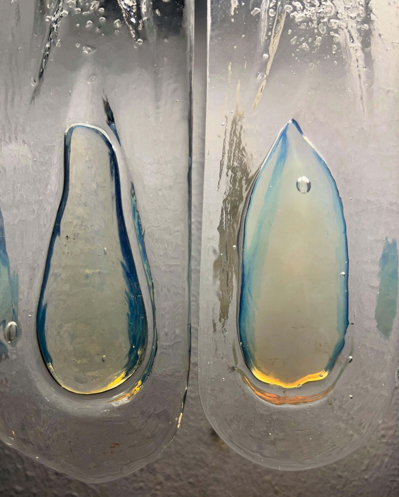 photo buy Italian Midcentury Set Of Three Iridescent White Wall Sconces By Mazzega, 1970s