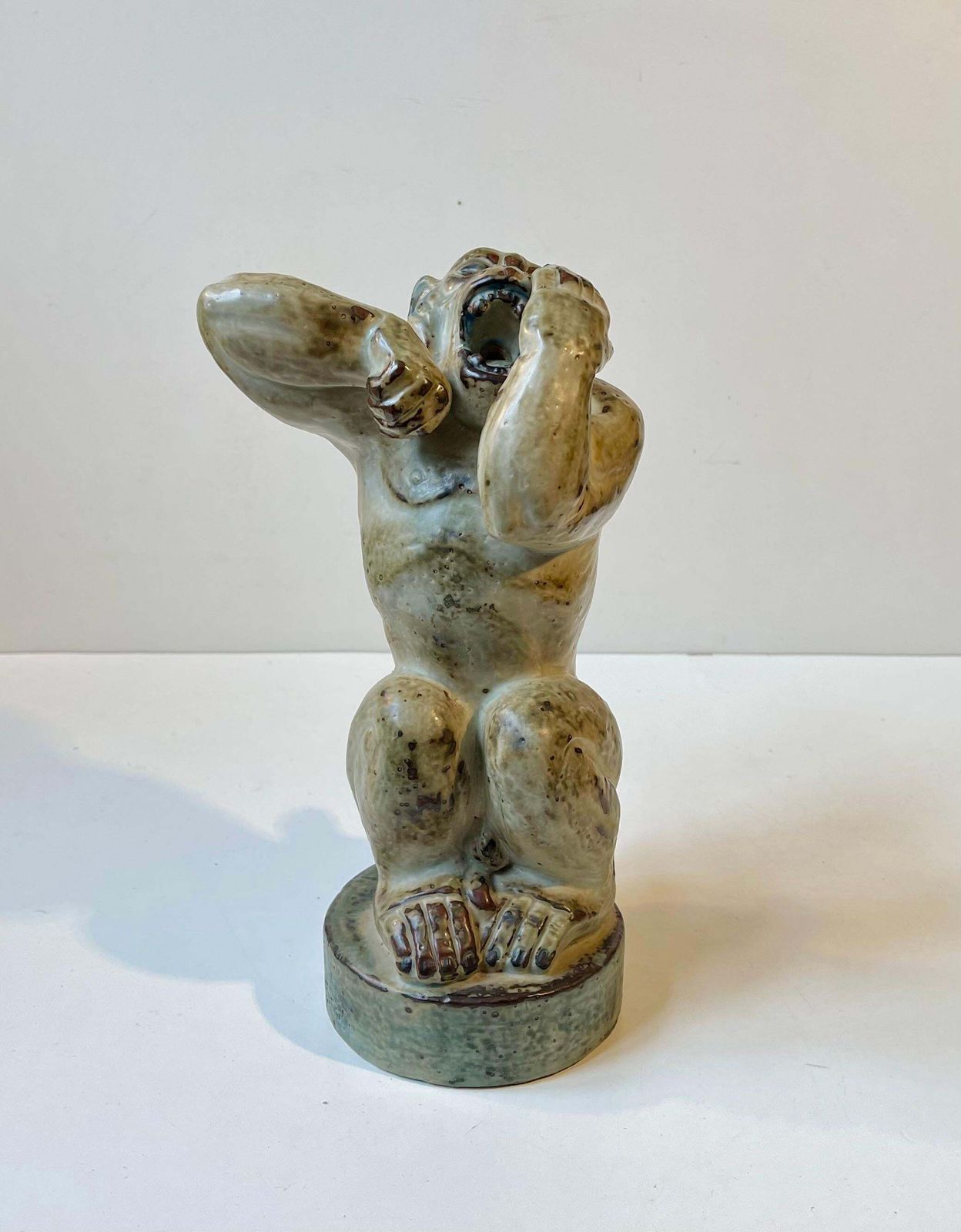 Knud Kyhn Roaring Gorilla In Glazed Stoneware For Royal Copenhagen, 1950s photo vinterior