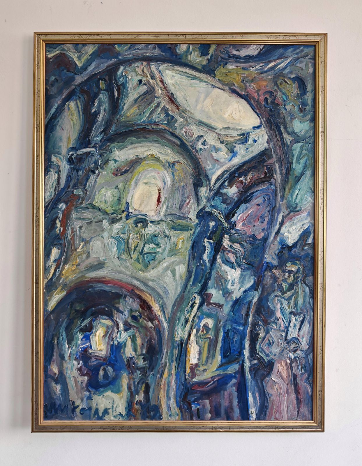 Abstract Oil On Canvas By A Yugoslav Artist Veljko Mihajlovic, Serbia 1989 photo furniture