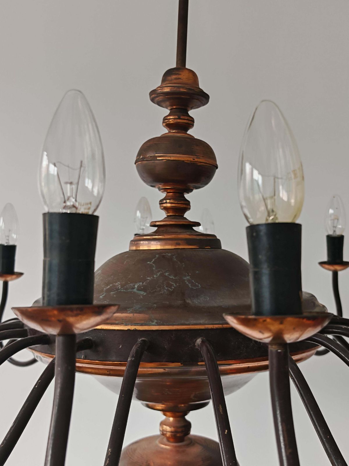 Monumental Dutch (Holandaise) Chandelier, 20 Lights, Copper, Germany 1950s photo vintage