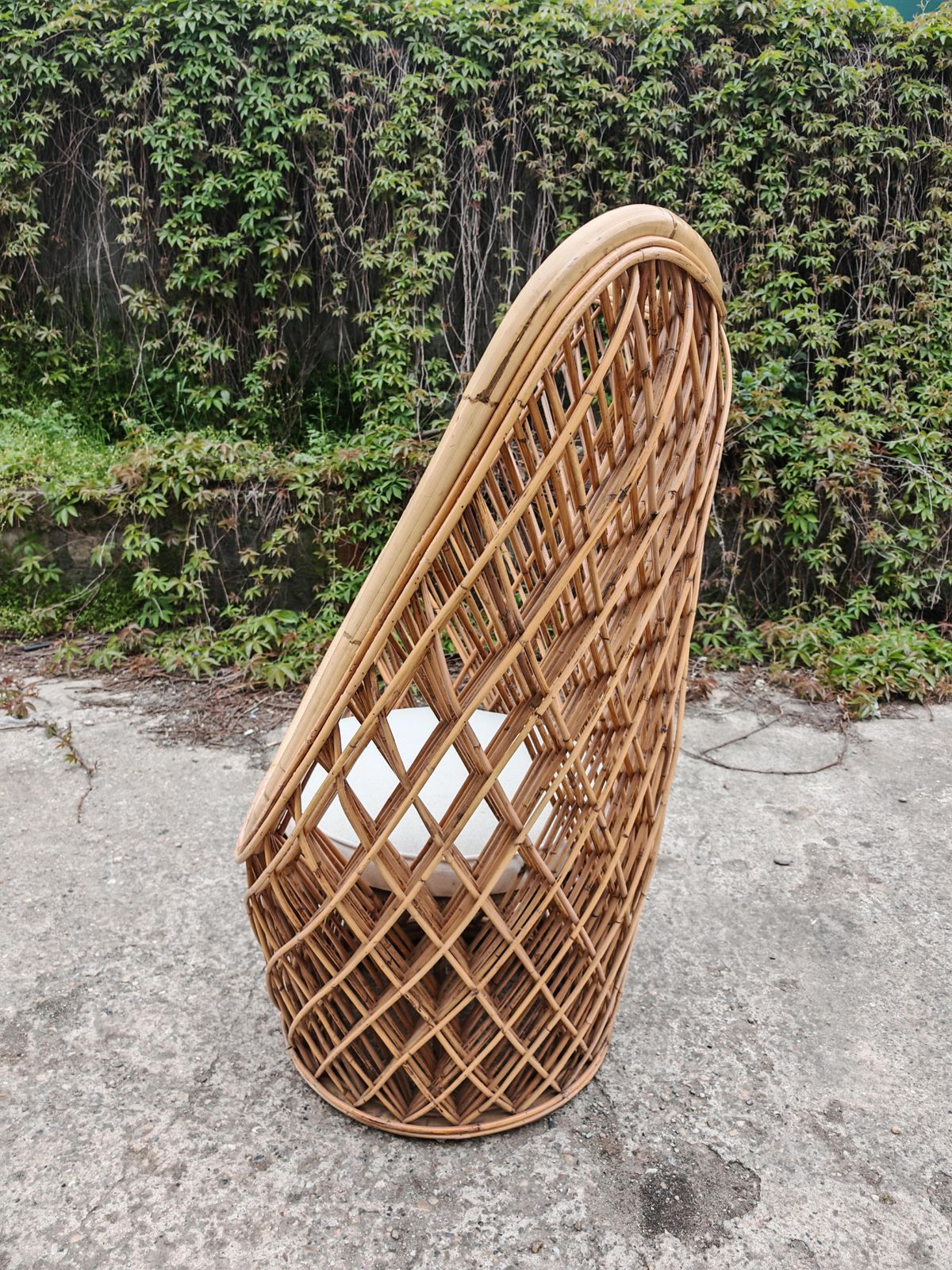 Pair Of Mid‑Century Bamboo And Rattan High‑Back Sculptural Lounge Chairs, Italy photo buy