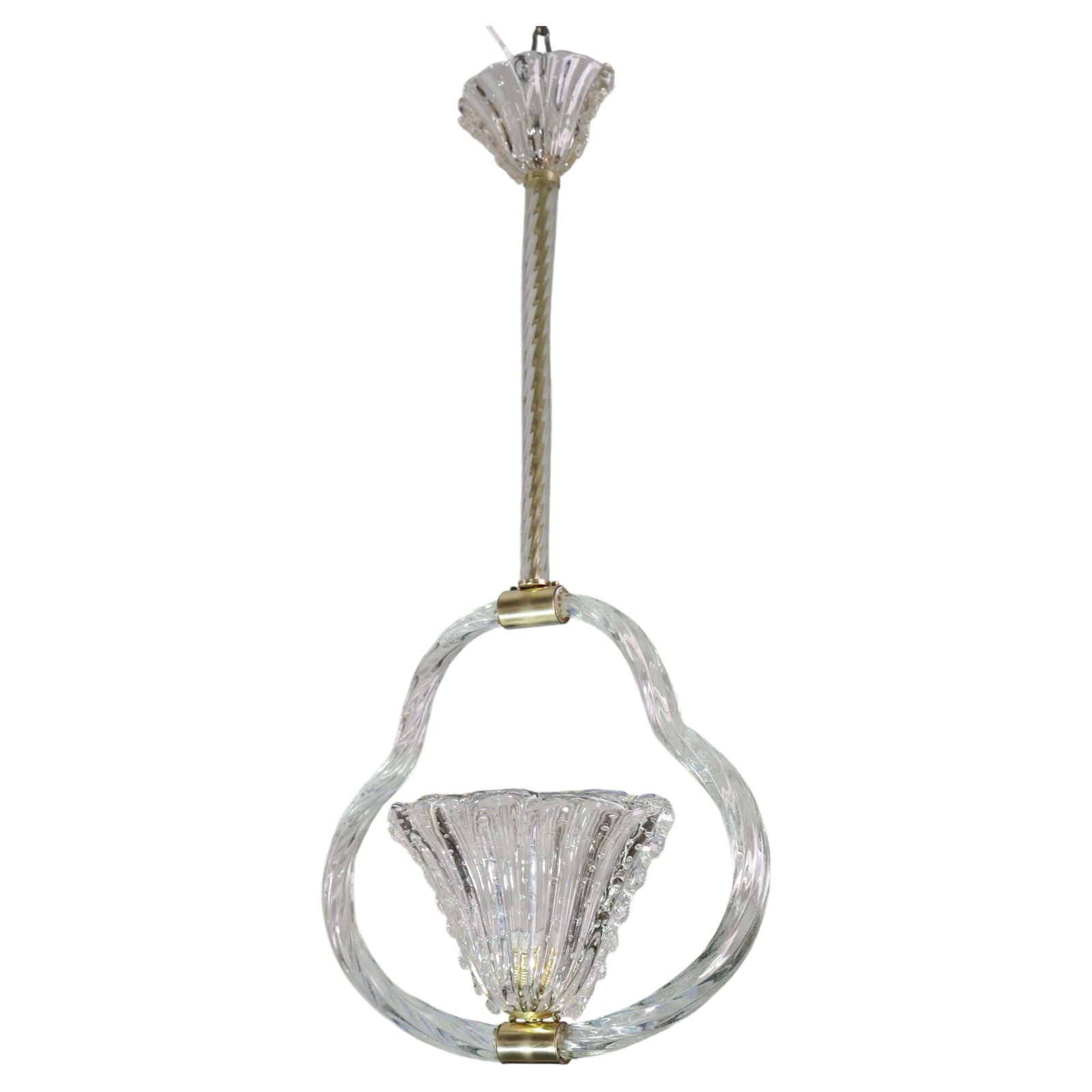 Charming Ercole Barovier Art Deco Chandelier, "Bullicante" Glass Murano, 1940s