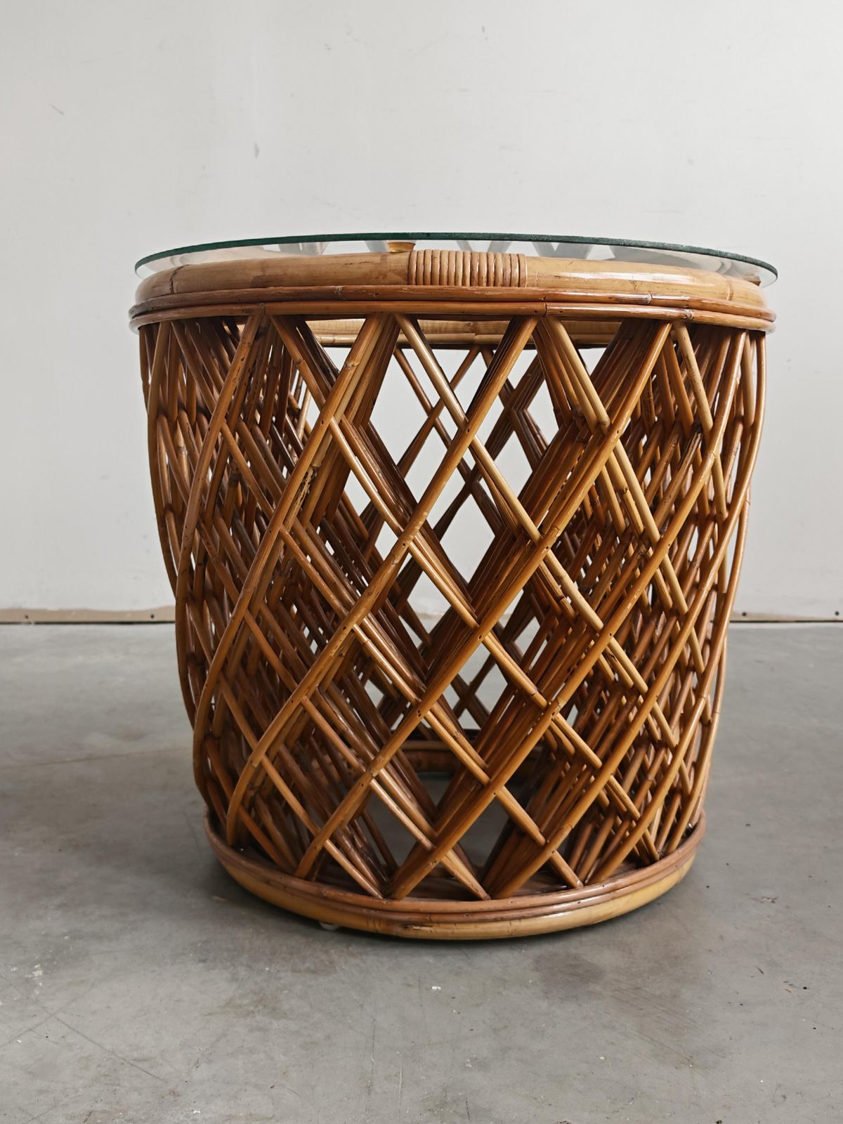 Mid Century Coffee Table In Bamboo With A Glass Top, Italy 1970s photo 2500.0