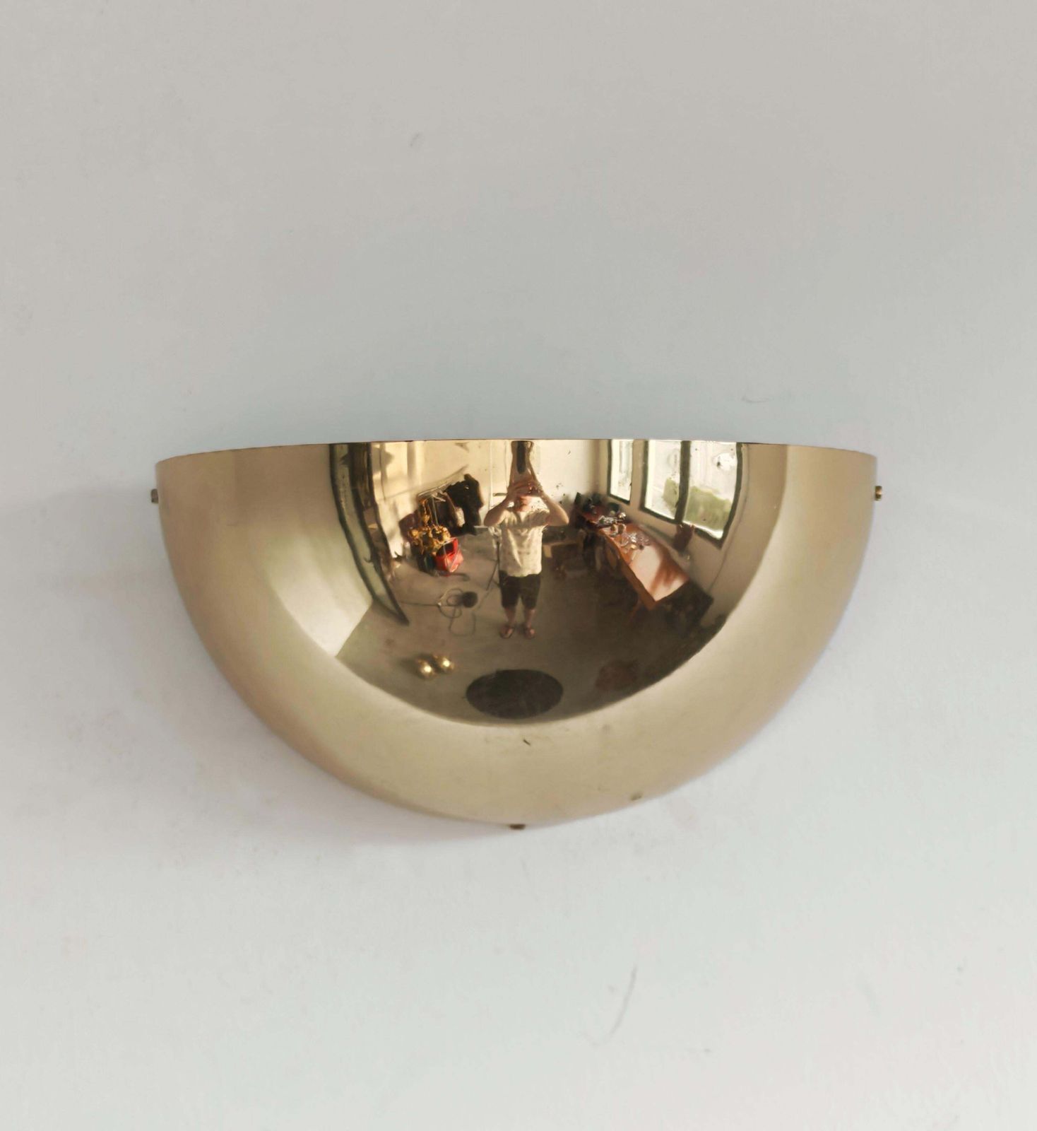 Set Of 3 Mid Century Minimalist Brass Half Dome Wall Sconces, Italy 1970s photo Lighting