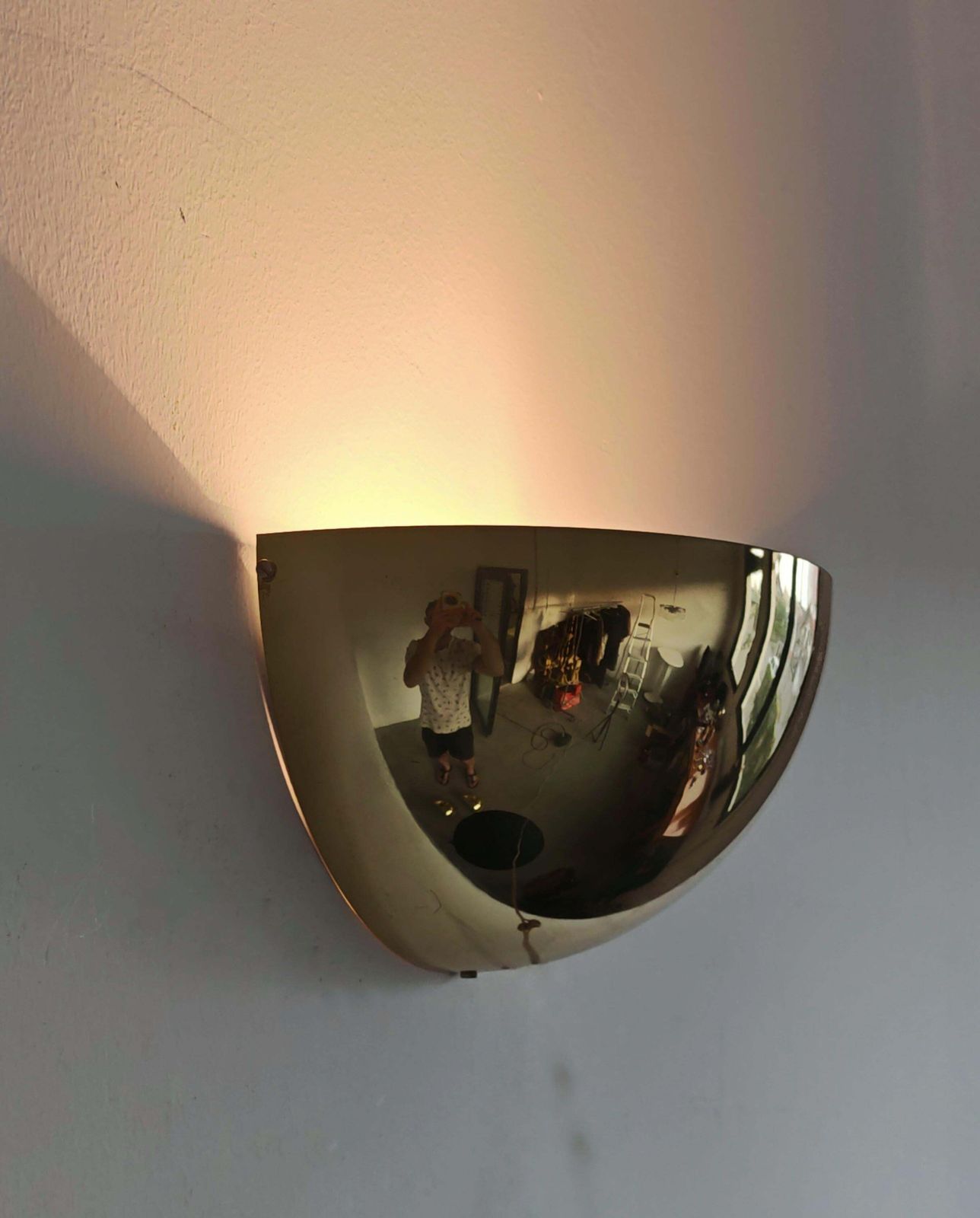 photo furniture Set Of 3 Mid Century Minimalist Brass Half Dome Wall Sconces, Italy 1970s