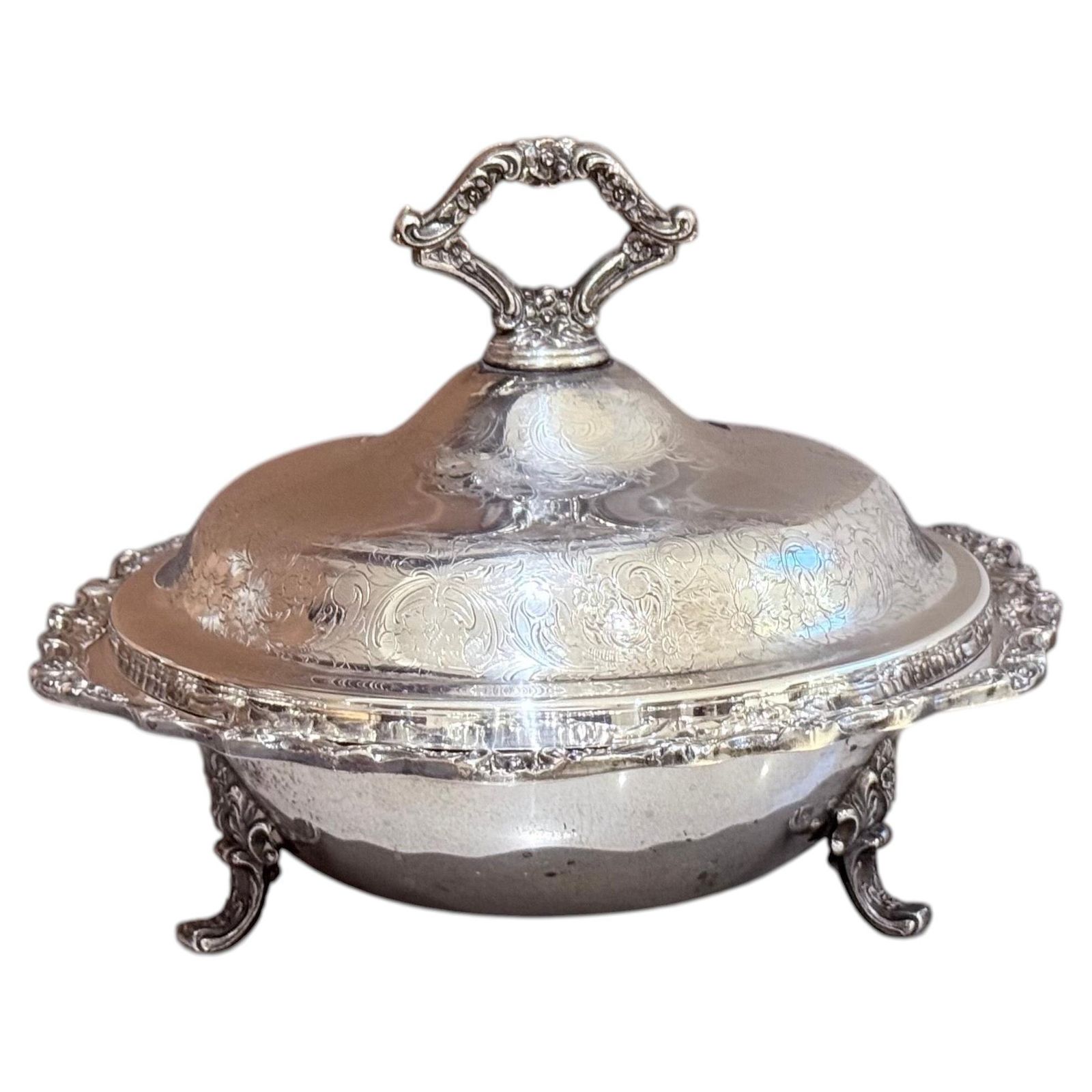 Antique Silver Plated Large Silver Serving Dish With Lid Luxury Tableware Ornate