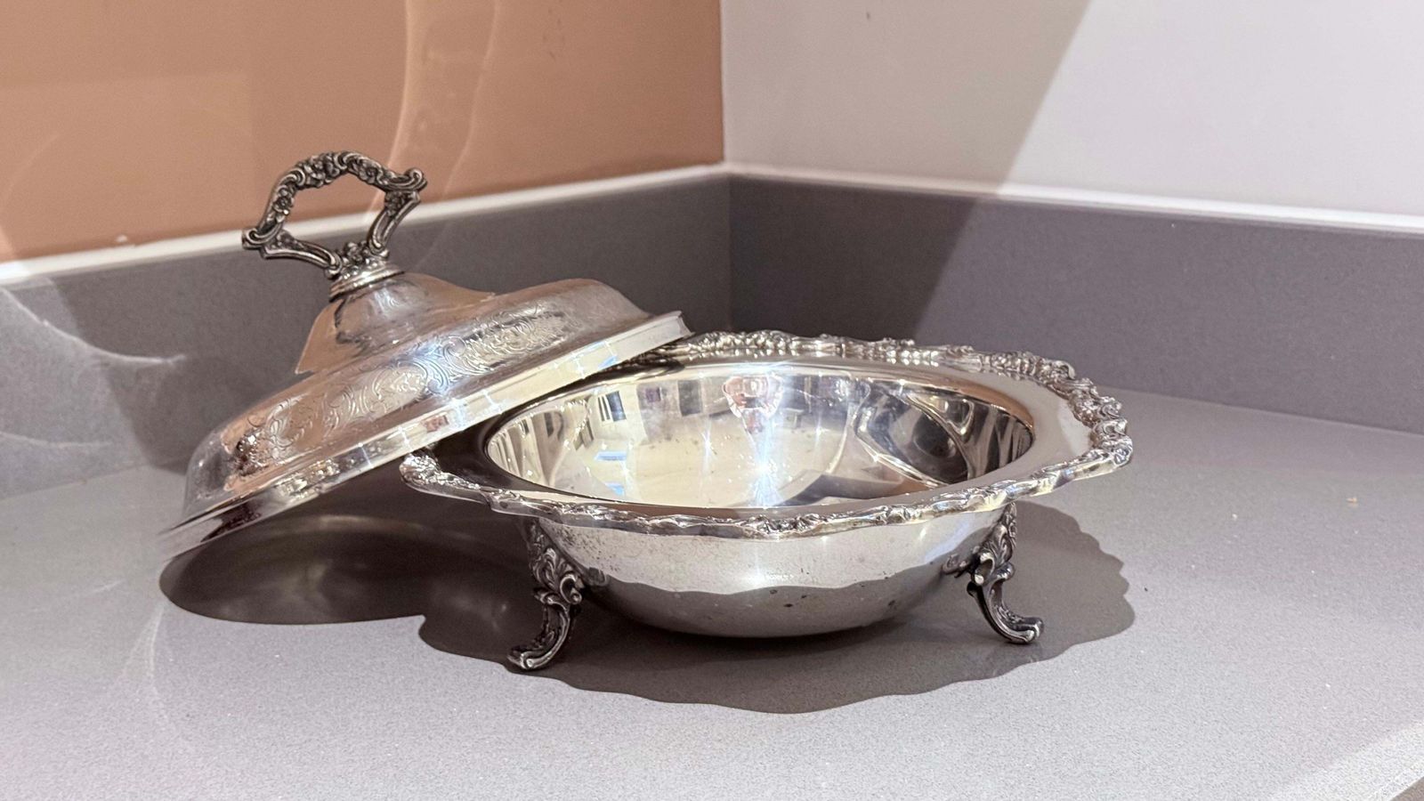 Antique Silver Plated Large Silver Serving Dish With Lid Luxury Tableware Ornate photo buy