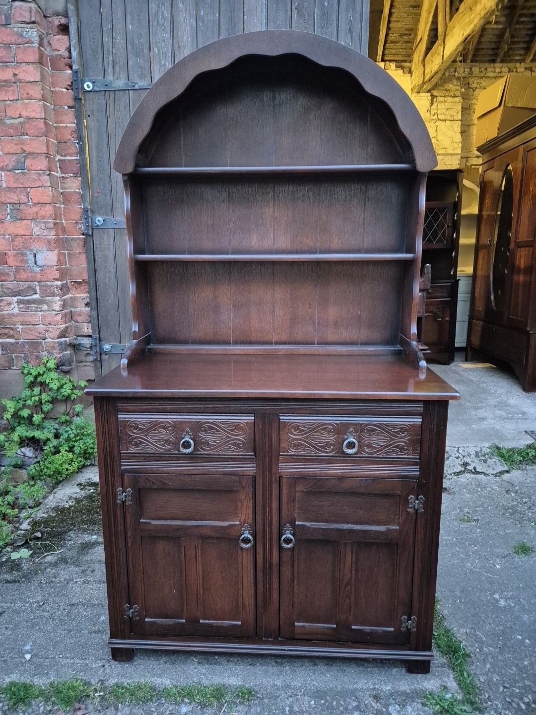 Vintage Oak Dutch Dresser (2 Piece) By Stanley Wood
