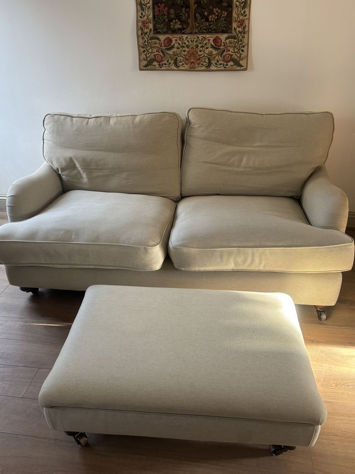 Pair Of Country Living Collection Arundel 2 Piece Sofas In Beige With Matching Footstool