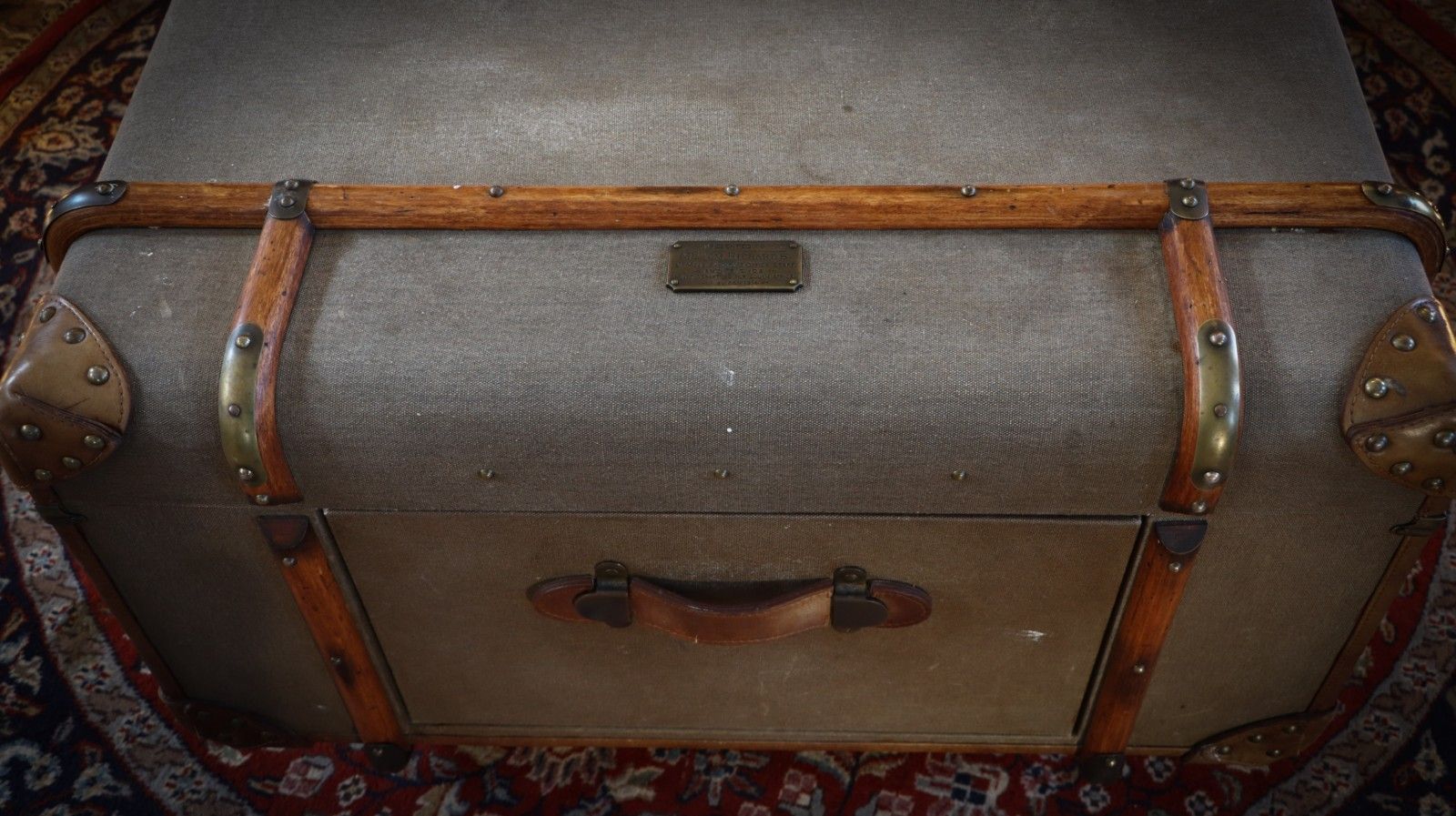 photo vintage Stunning Timothy Oulton Globetrekker Large Canvas Leather Coffee Table Khaki 🚚