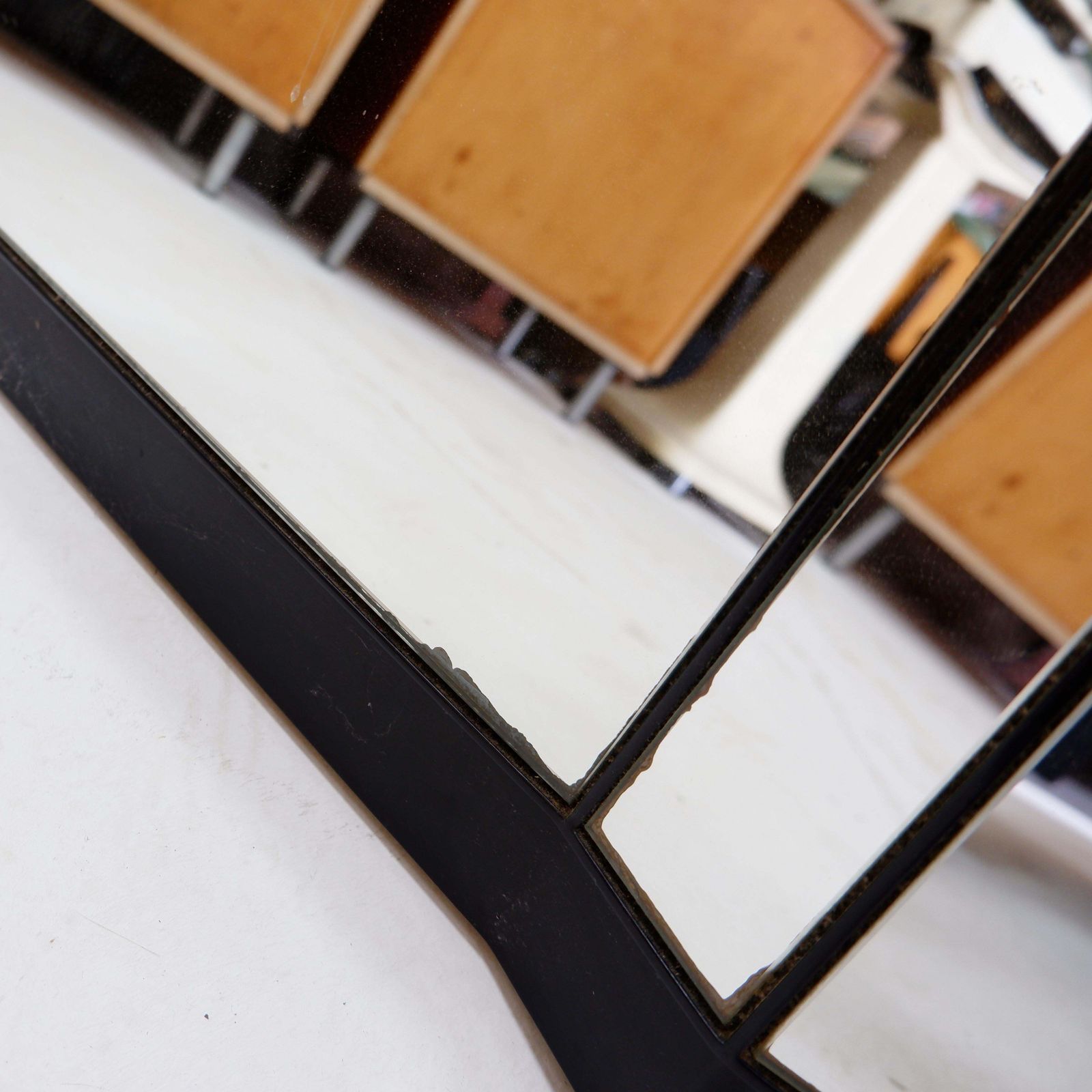 Art Deco Pyramid Floor Mirror, Wood & Synthetic, Belgium, 20th Century photo vintage