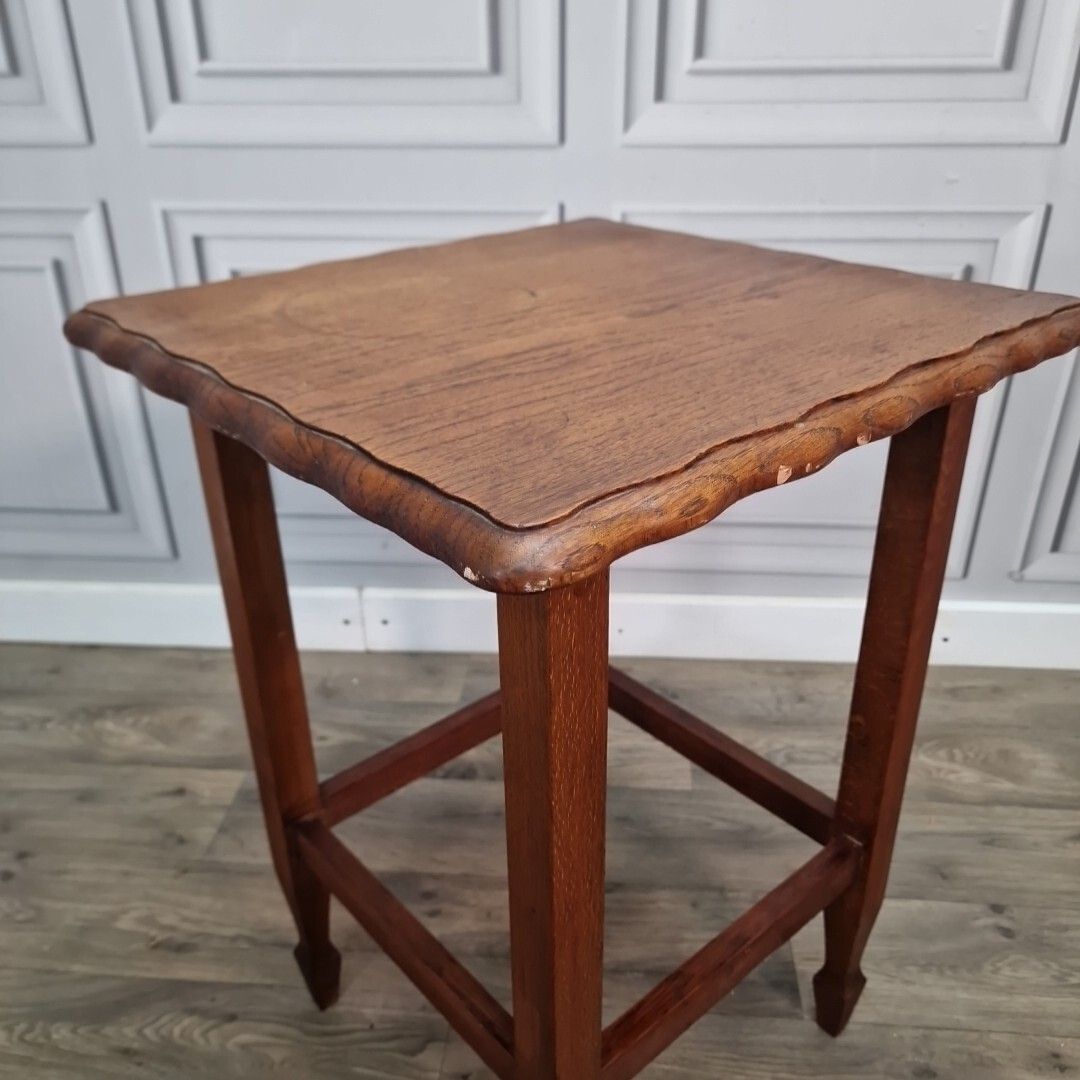 Antique Hall Side Table Solid Oak Occasional Shaped Top Scalloped Edge Wooden photo buy