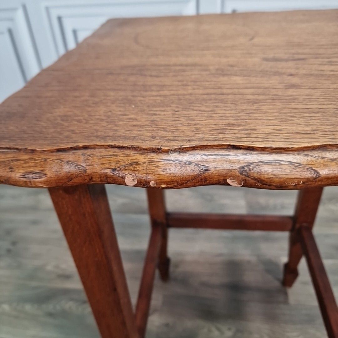 photo buy Antique Hall Side Table Solid Oak Occasional Shaped Top Scalloped Edge Wooden