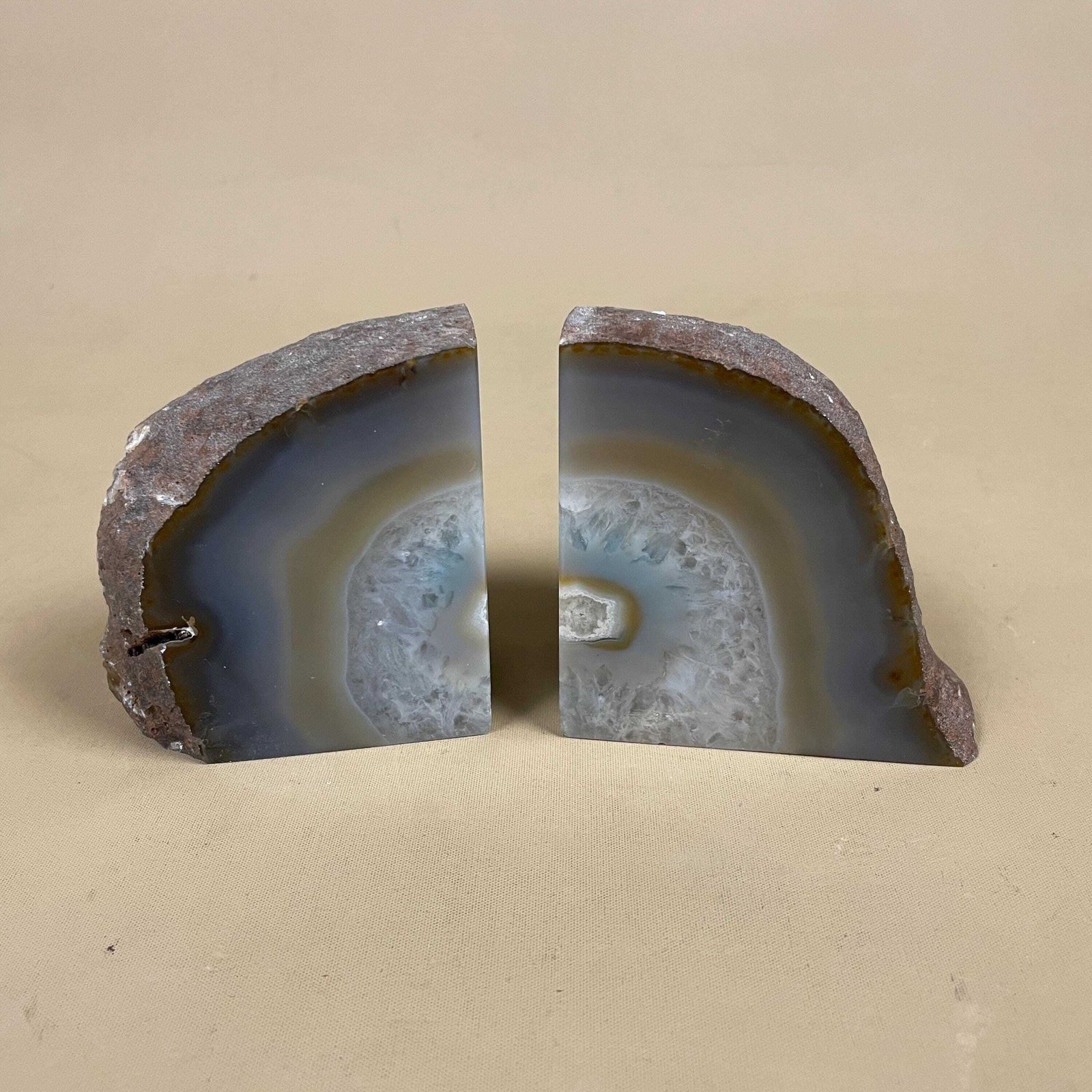 Pair Of 2 Vintage Stone Bookends Book Ends Blue Grey Rocks Polished Decorative Library Book Shelf Shelves Heavy Set Natural photo furniture