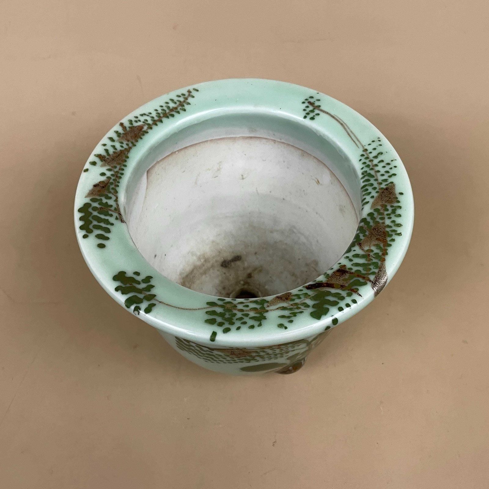 Oriental Celadon Jardiniere Hand Painted Ceramic Pot Planter Chinese Antique Cache Decorative Vase Flowerpot Display Asian Floral Feet Green photo buy