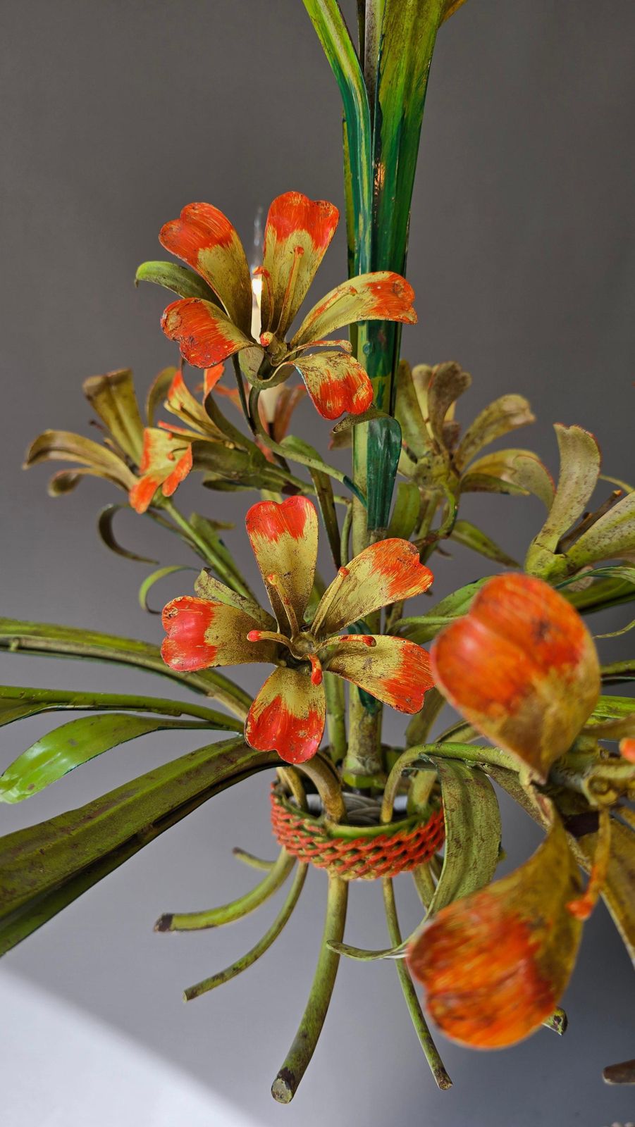 Italian Tole Floral Chandelier, Hand Painted, 1960s photo buy