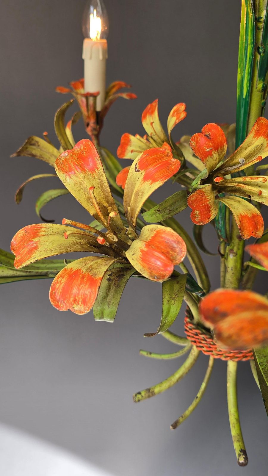 photo furniture Italian Tole Floral Chandelier, Hand Painted, 1960s