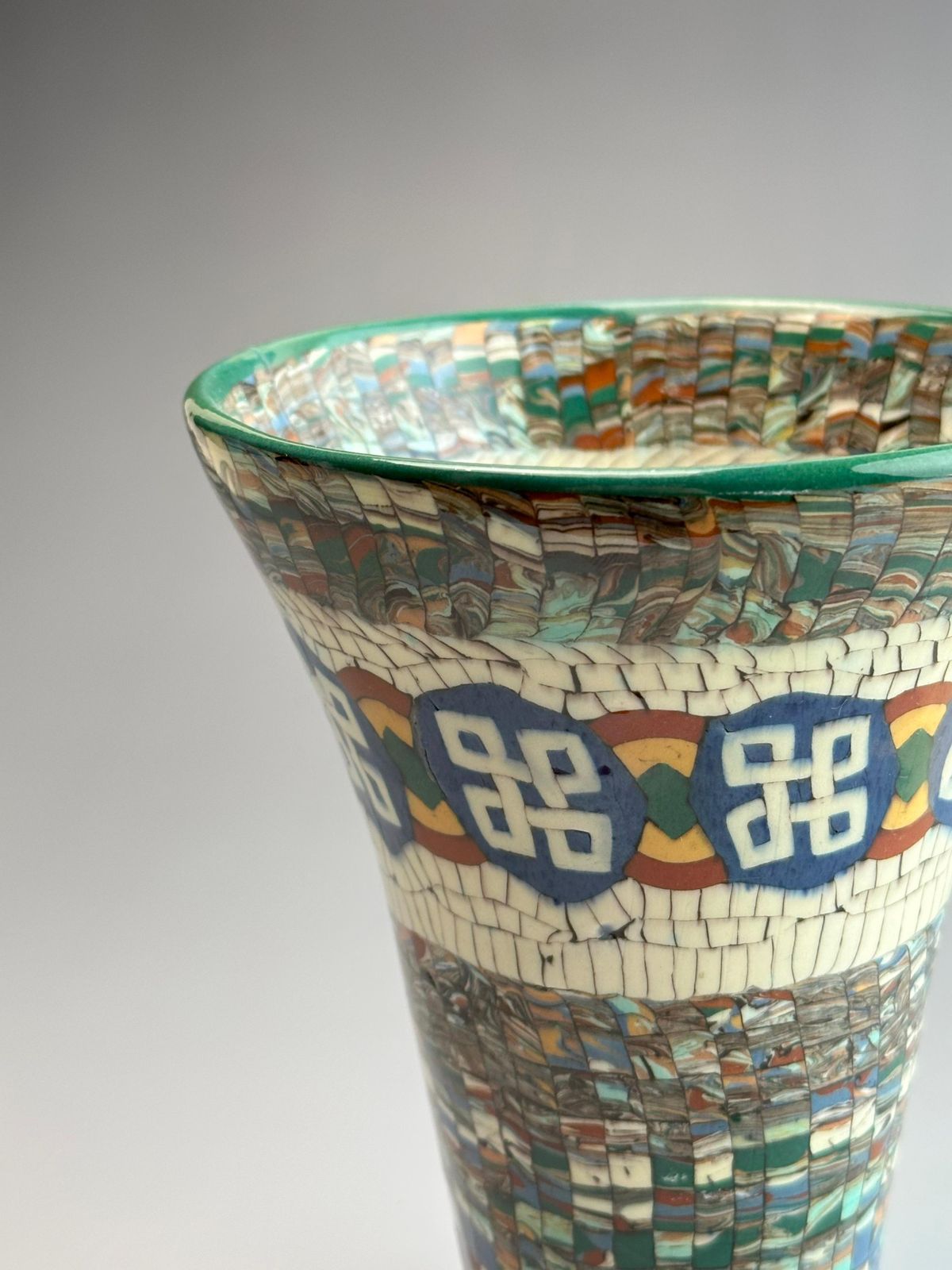 Jean Gerbino Art Deco Neriage Mosaic Trumpet Vase, Vallauris, 1930s photo furniture