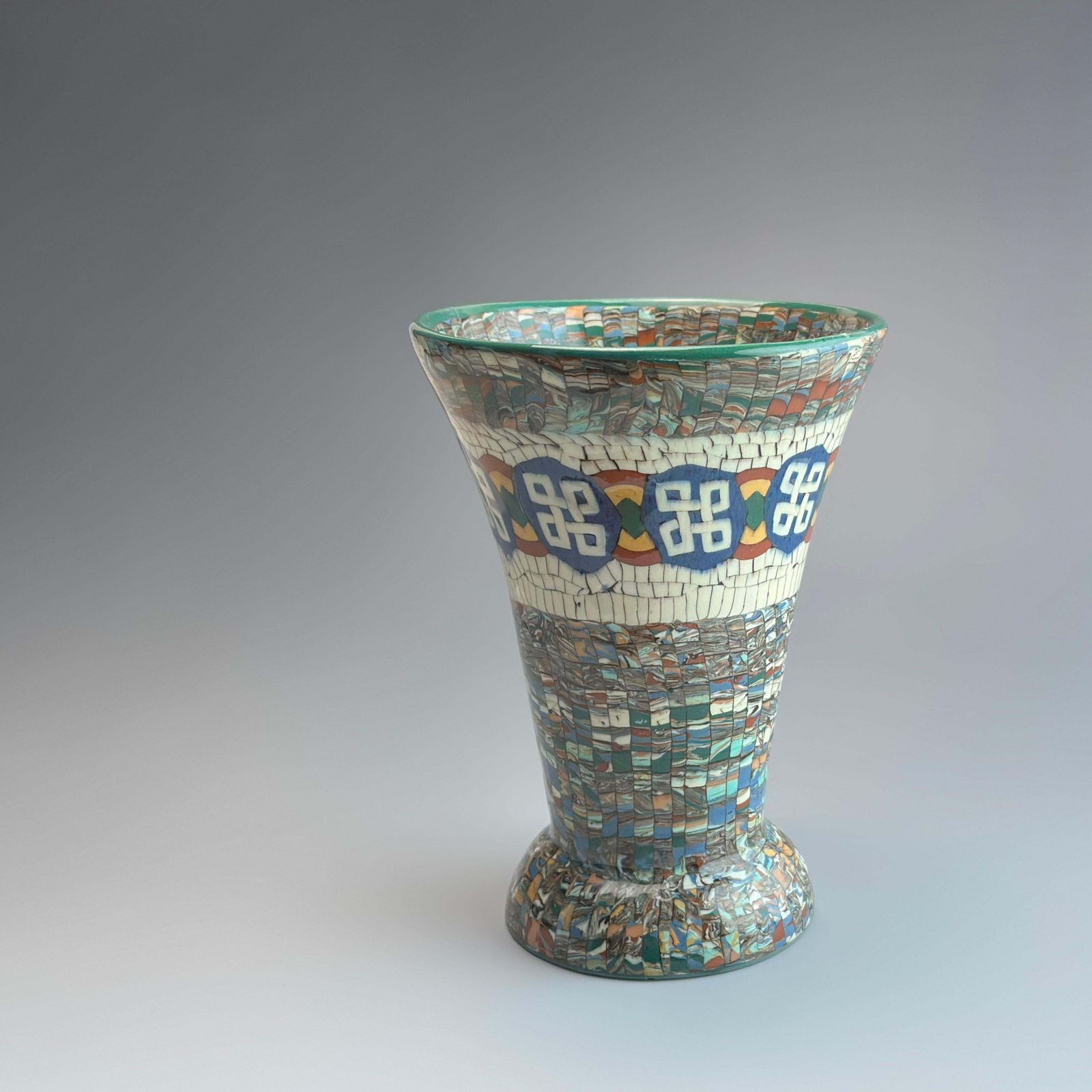 photo for sale Jean Gerbino Art Deco Neriage Mosaic Trumpet Vase, Vallauris, 1930s